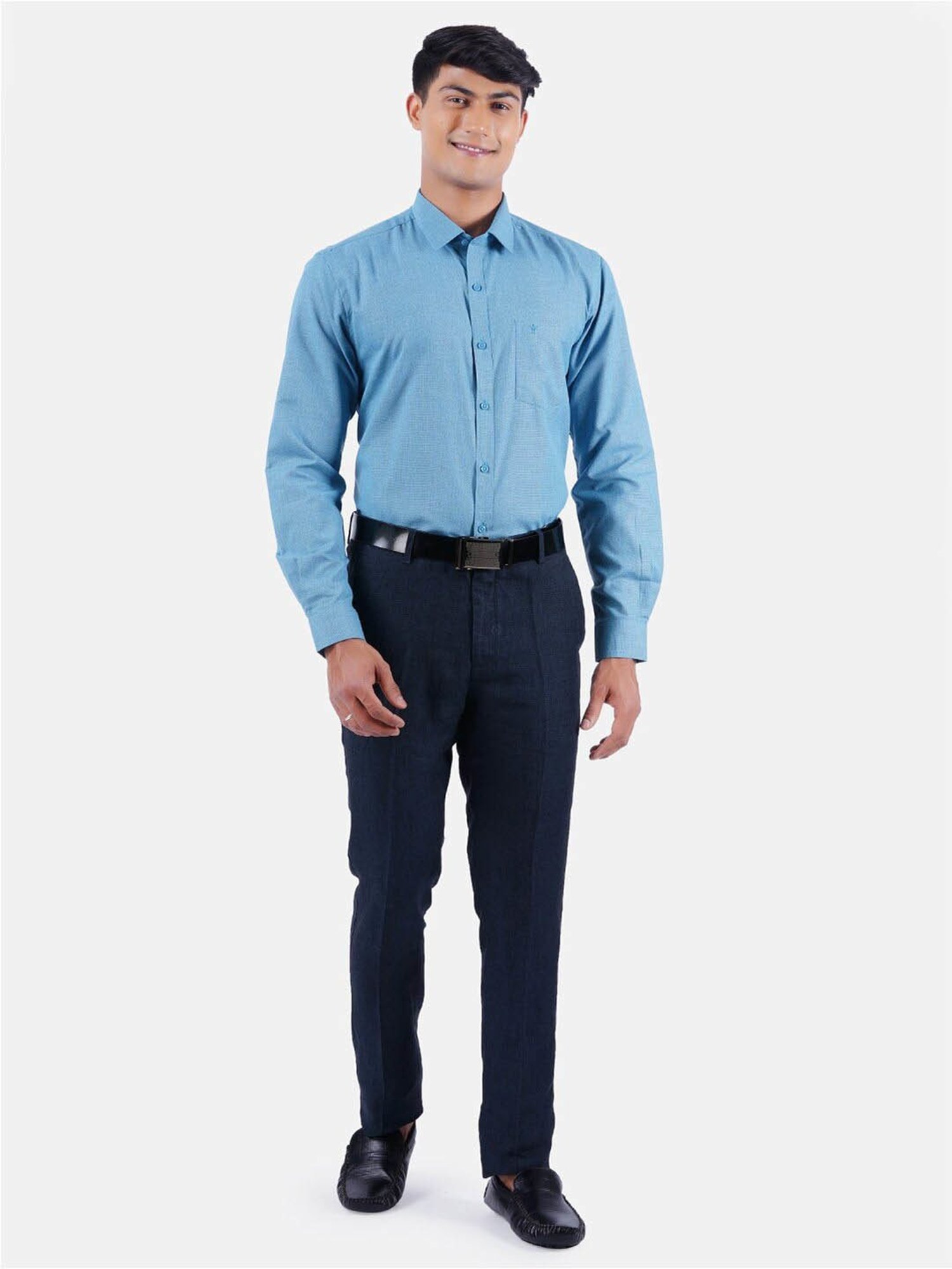 Ramraj Blue Cotton Regular Fit Shirt