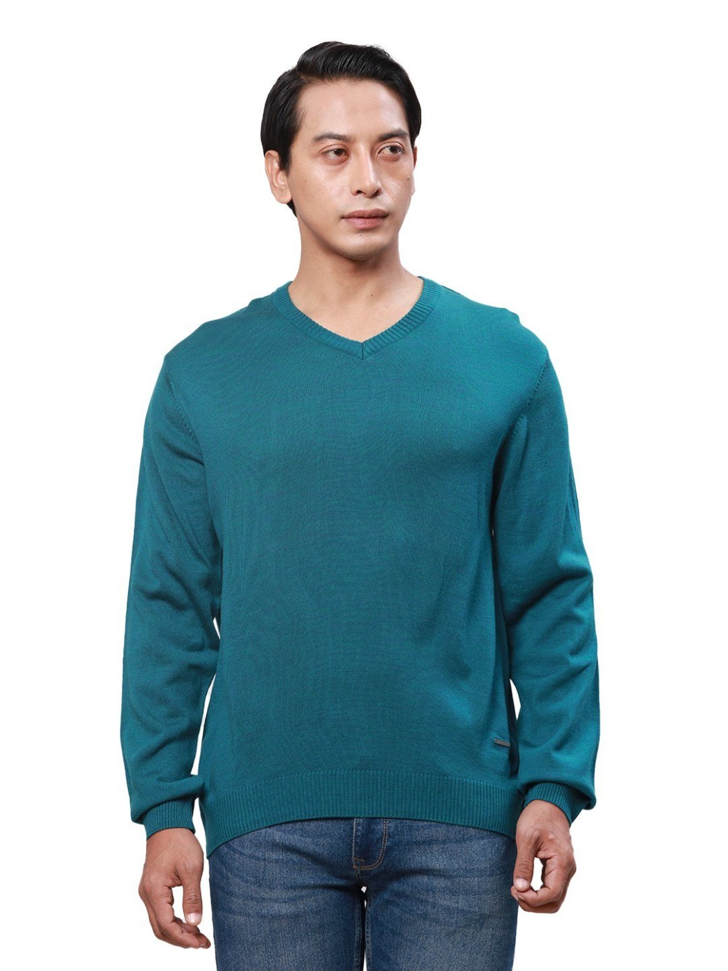 Park Avenue Teal Regular Fit Sweater