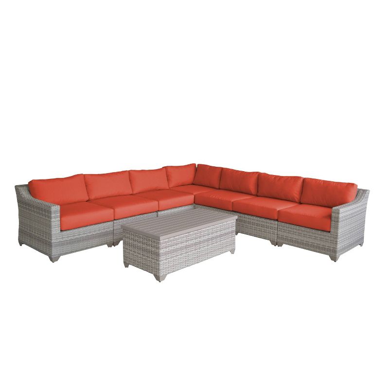 Nolin 7pc Sectional Weathered Brown Frame Sunbrella Spectrum Denim Fabric - La-Z-Boy