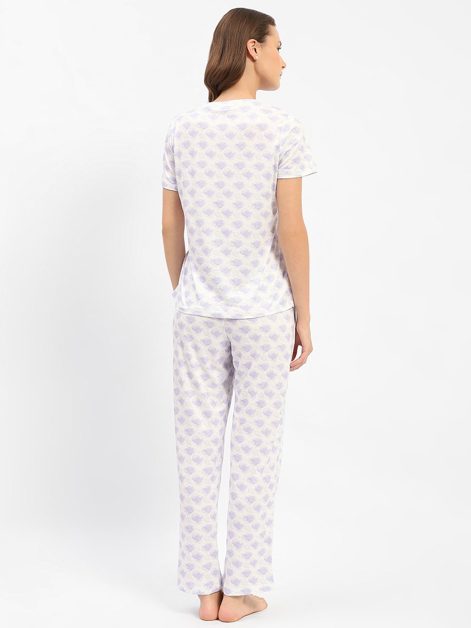 MADAME M Secret Purple & White Printed T-Shirt With Pyjamas
