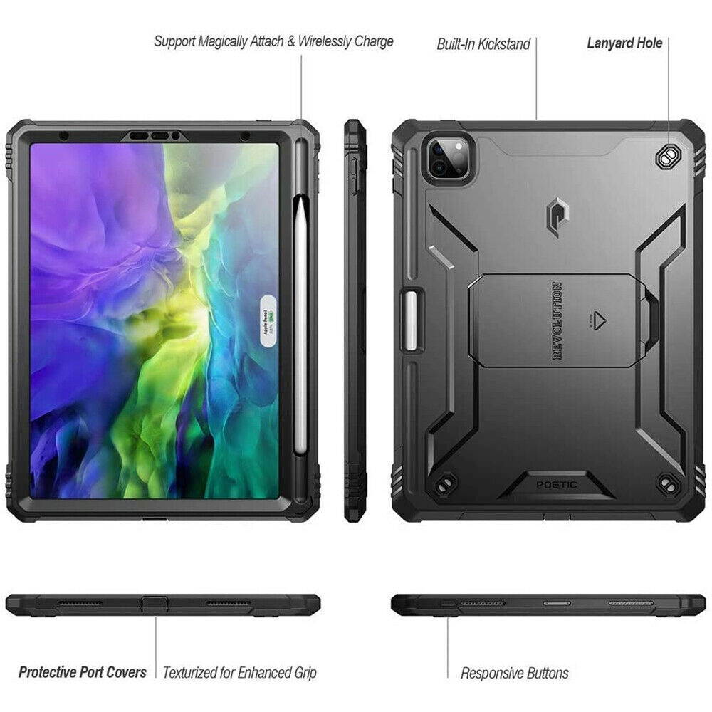 Poetic For iPad Pro 11 2020&2018 Tablet Case,Full Coverage Stand Cover Black