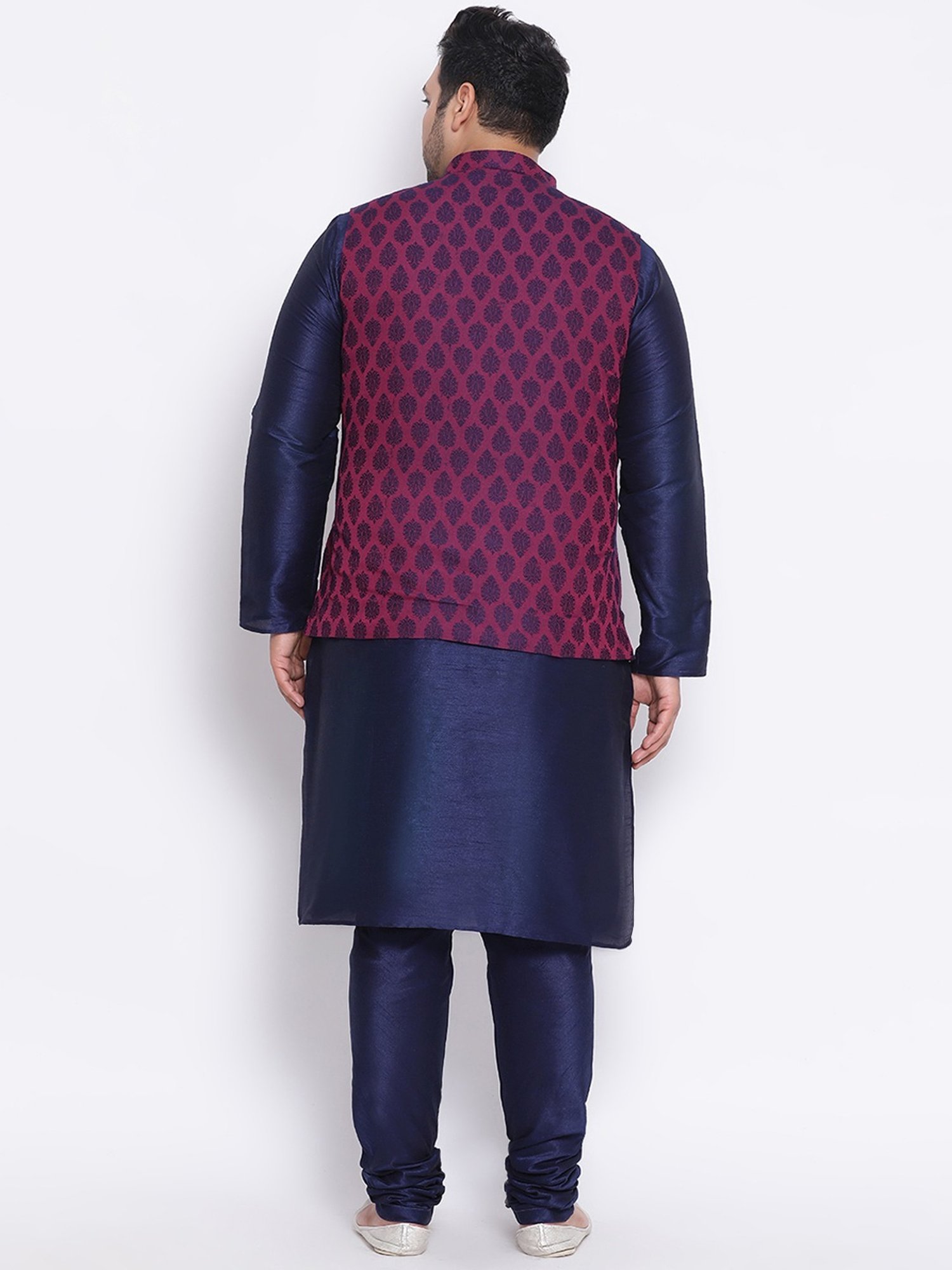 KISAH PLUS Navy & Purple Regular Fit Printed Kurta Set With Jacket