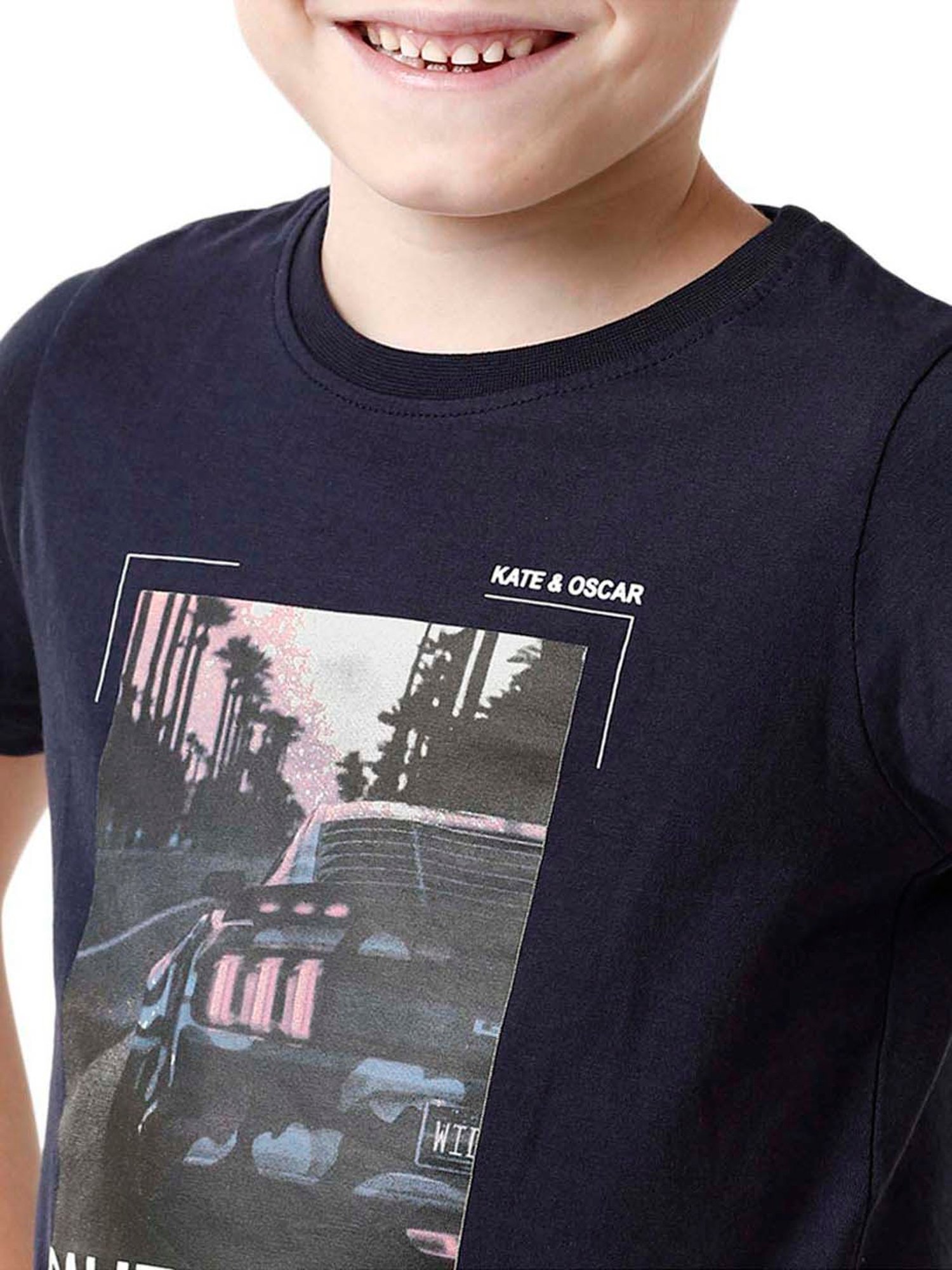 Kate & Oscar Kids Blue Cotton Printed T-Shirt