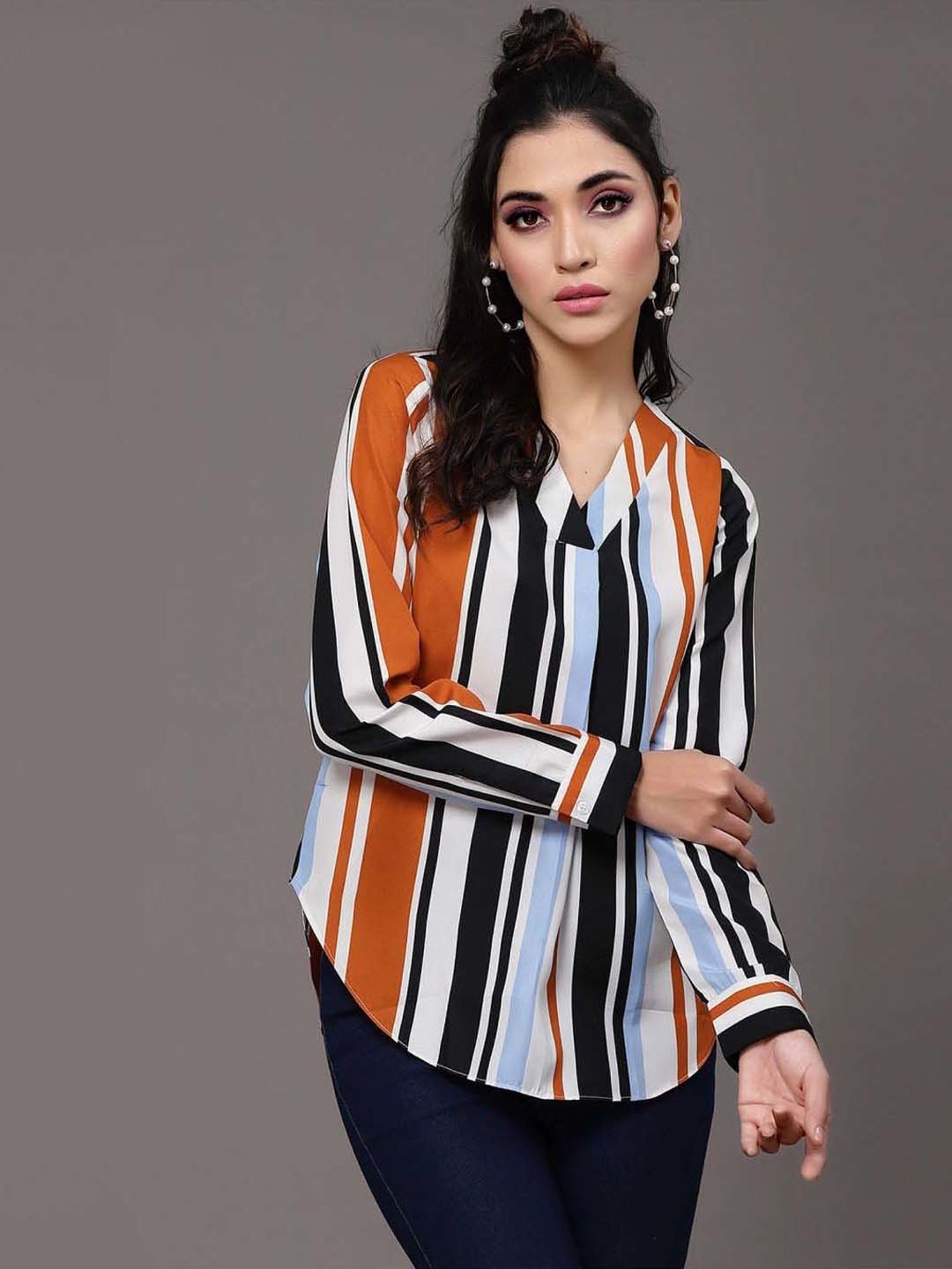SELVIA Multicolored Striped Top