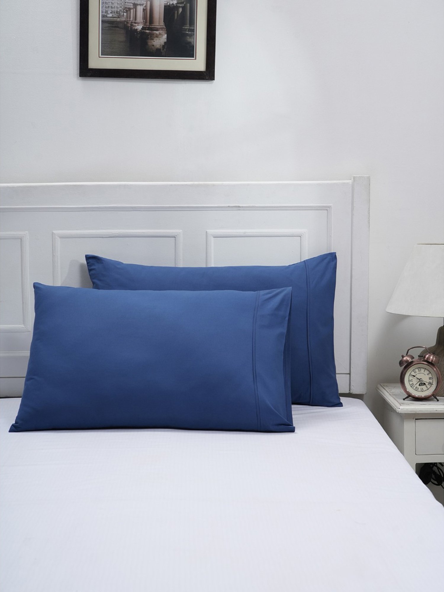 Maspar Colorart Eden Denim Blue Cotton Standard Size Pillow Case - Set of 2
