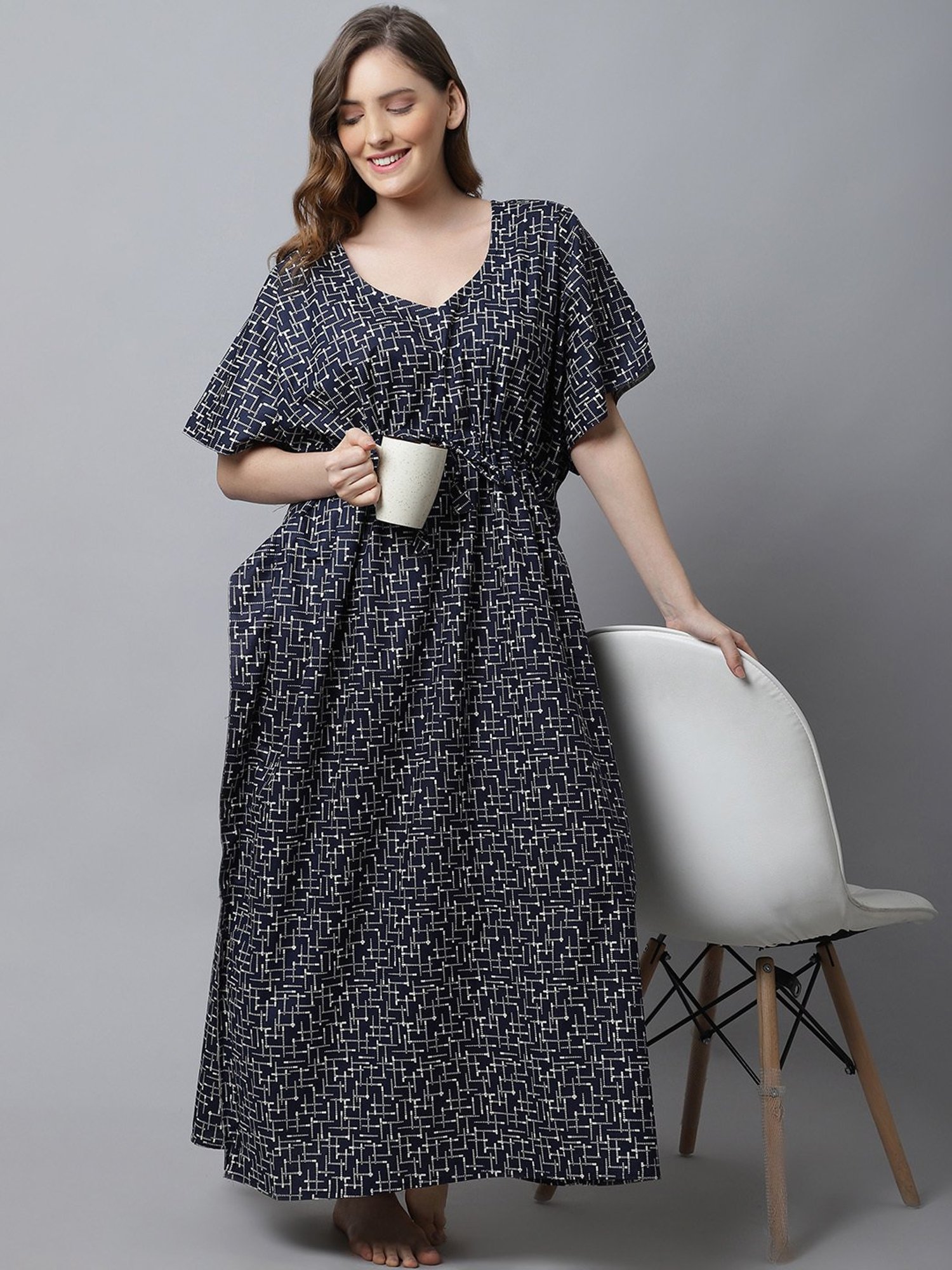 Secret Wish Navy Printed Kaftan Nighty