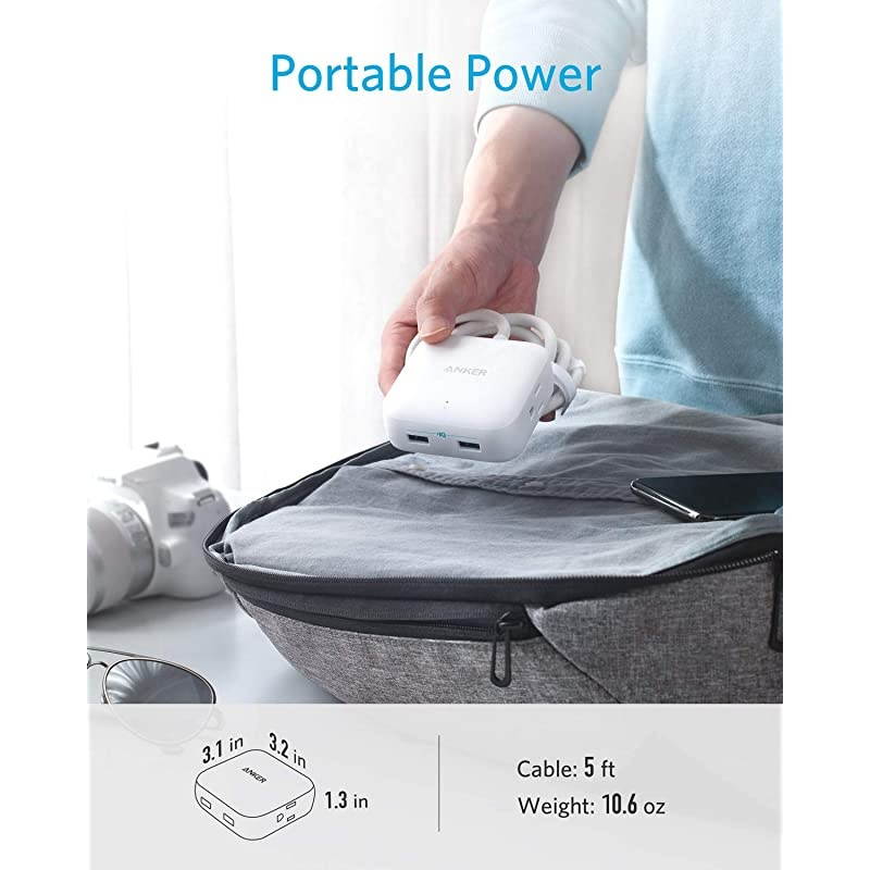 Power Strip with USB 2 Outlet amp 2 PowerIQ USB Ports 24W Travel Power Strip Powerport Strip 2 Mini with 5ft Long Cord Safety Door Flat Plug for Hotels Dorm Room Cruise Ships and Home