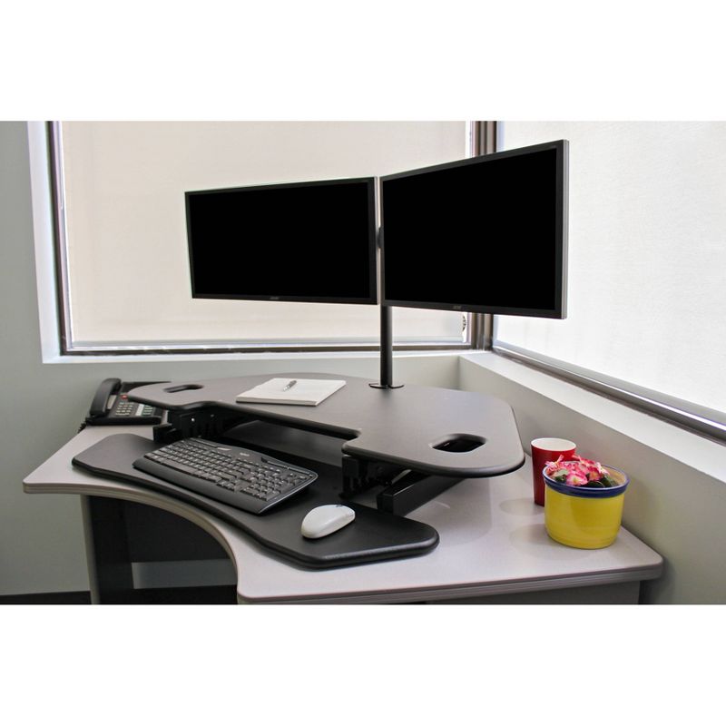 Adjustable  Height Sit to Standing Corner Desk Riser and Monitor Arm Black - Rocelco