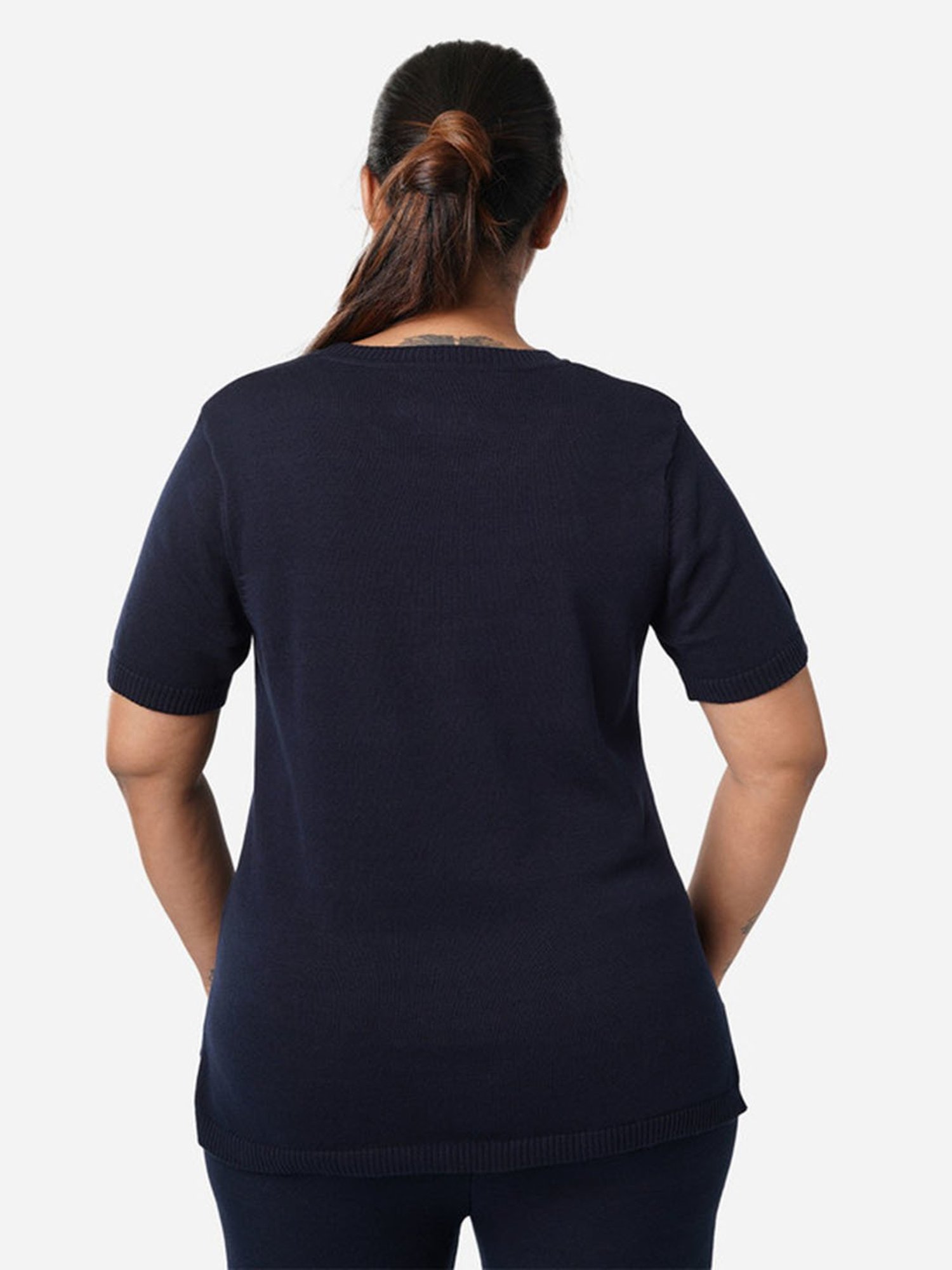 BlissClub Navy At-Ease Cotton Knit Top