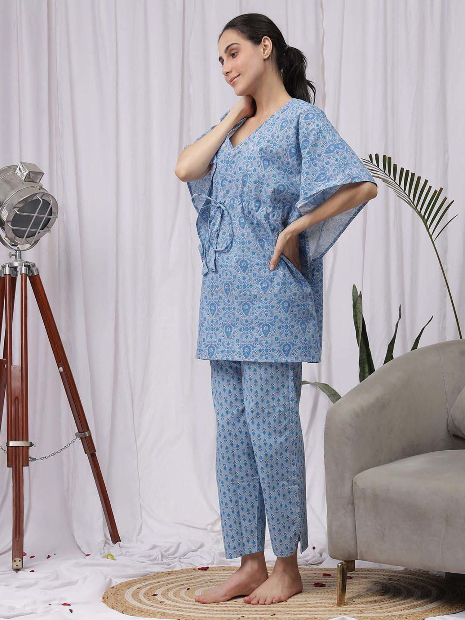 NEUDIS Blue Printed Kaftan Pyjamas Set