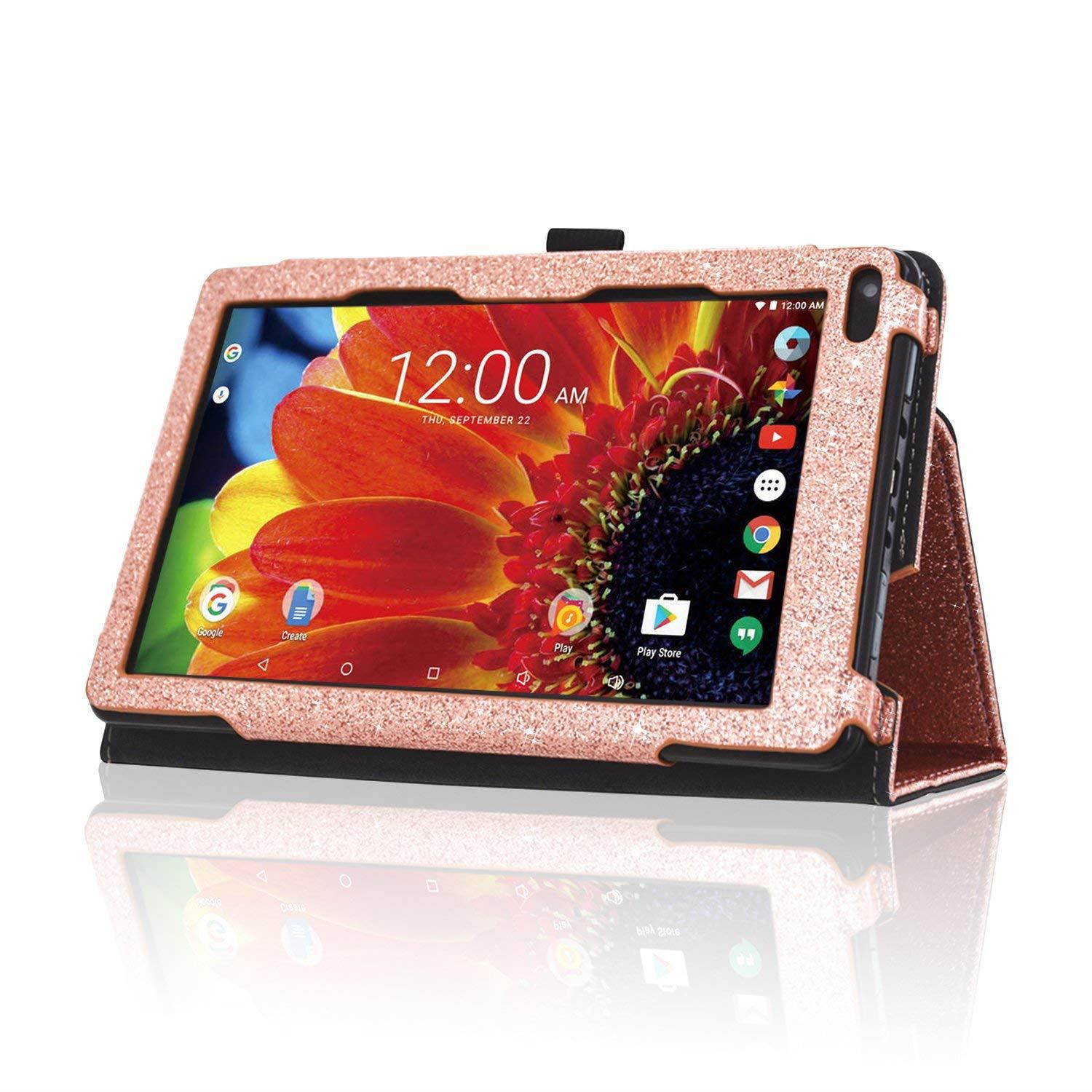 ACdream RCA Voyager 7 Case, Folio Premium PU Leather Cover Case for RCA Voyager 7" 16GB/8 GB Tablet Android 6.0 (Marshmallow), Rose Gold Star Star of Paris