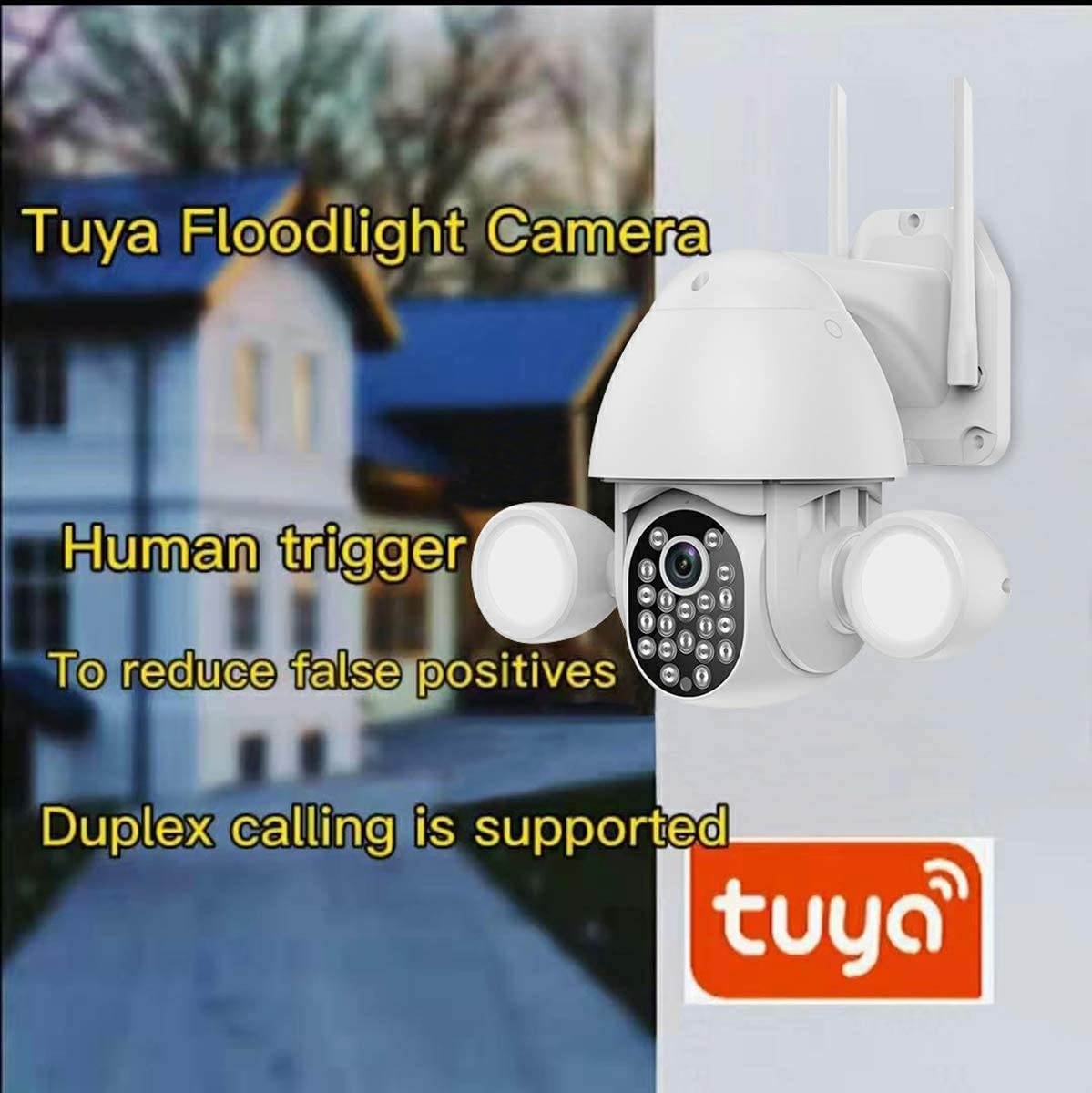 3MP Security Camera Outdoor Wireless WiFi,Floodlight Security Camera, Surveillance Cameras for Home Security System,Work with Alexa/Google Home,PTZ,2-Way Audio,Motion Activated,Waterproof,Tuya APP