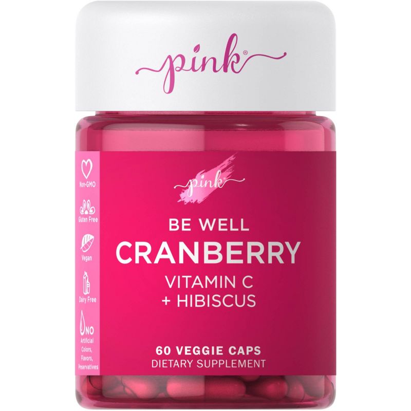 Pink Be Well Cranberry Complex with Vitamin C + Hibiscus Veggie Capsules - 60ct
