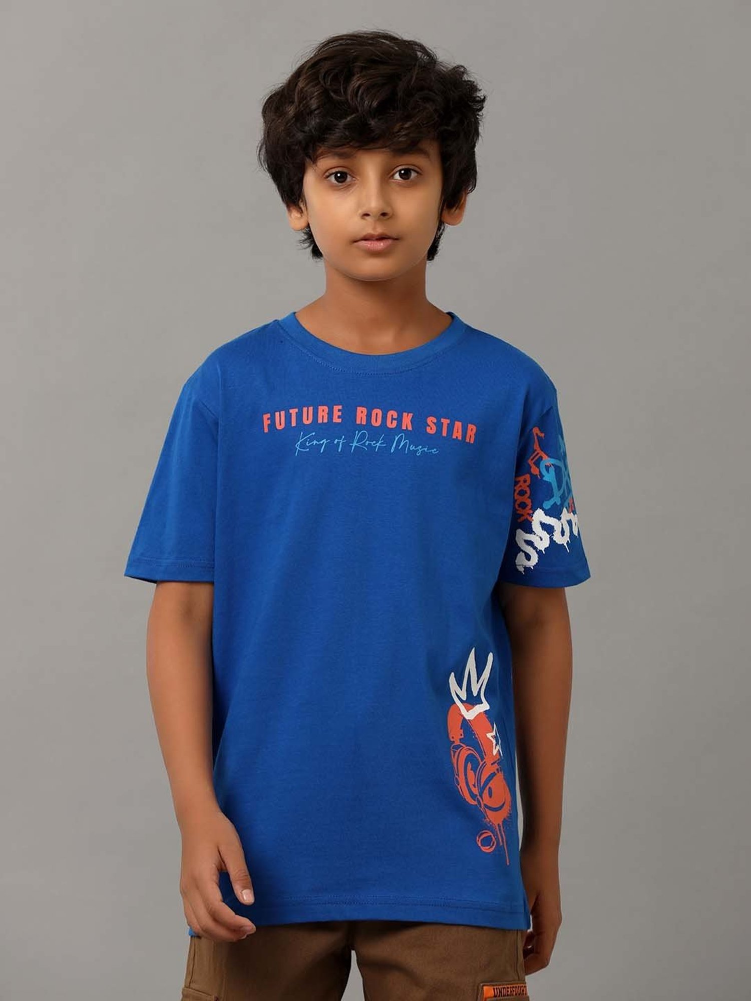 Under Fourteen Only Kids Blue Cotton Printed T-Shirt