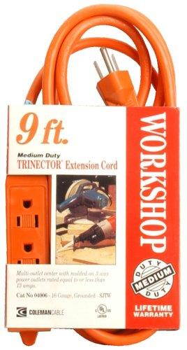 Coleman Cable 9ft. 5.3 Orange Trinector Three-Way Power Extension Cord  04006