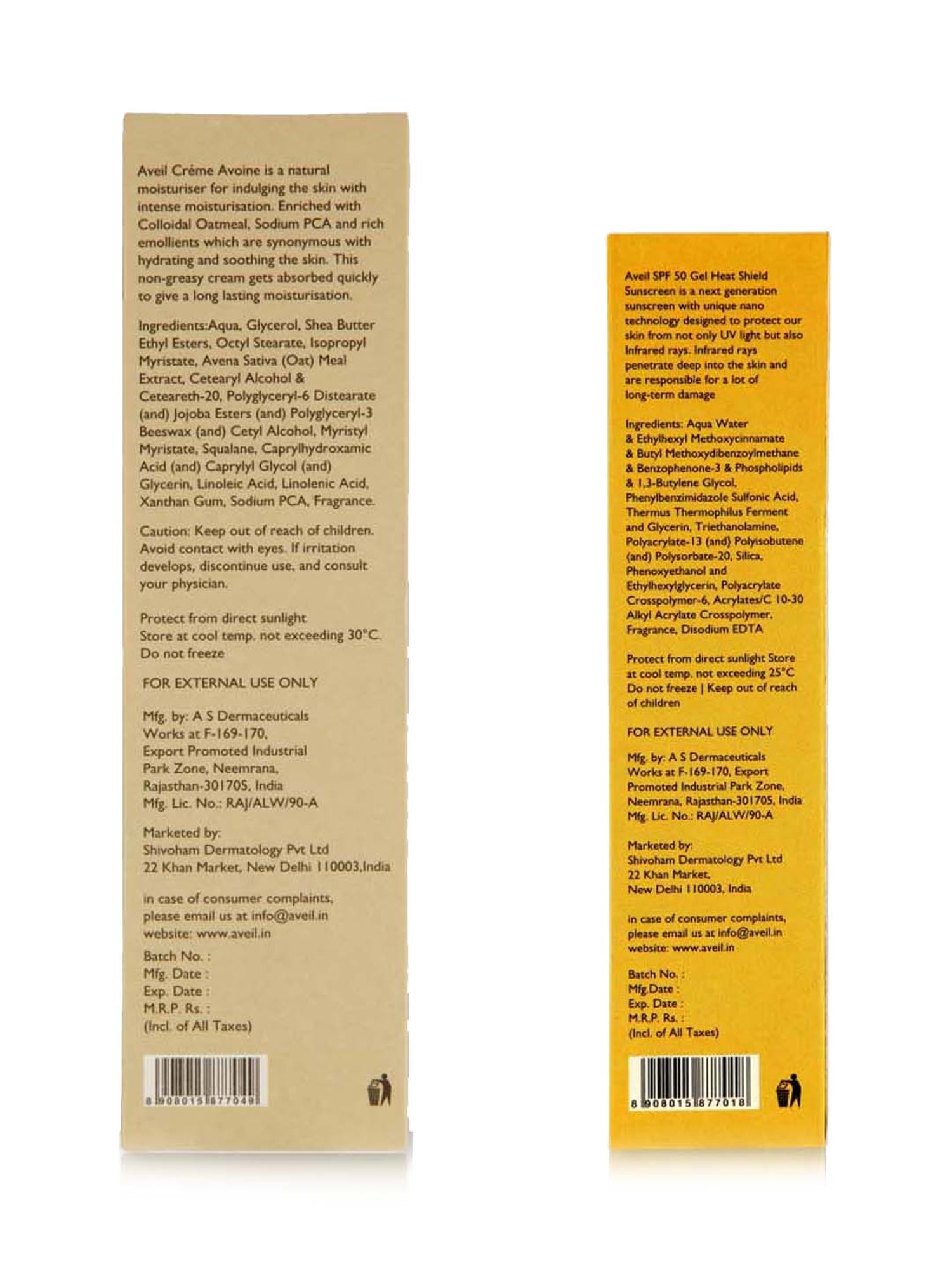 Aveil Heat Shield SPF 50 Gel Sunscreen & Avoine Skin Moisturiser