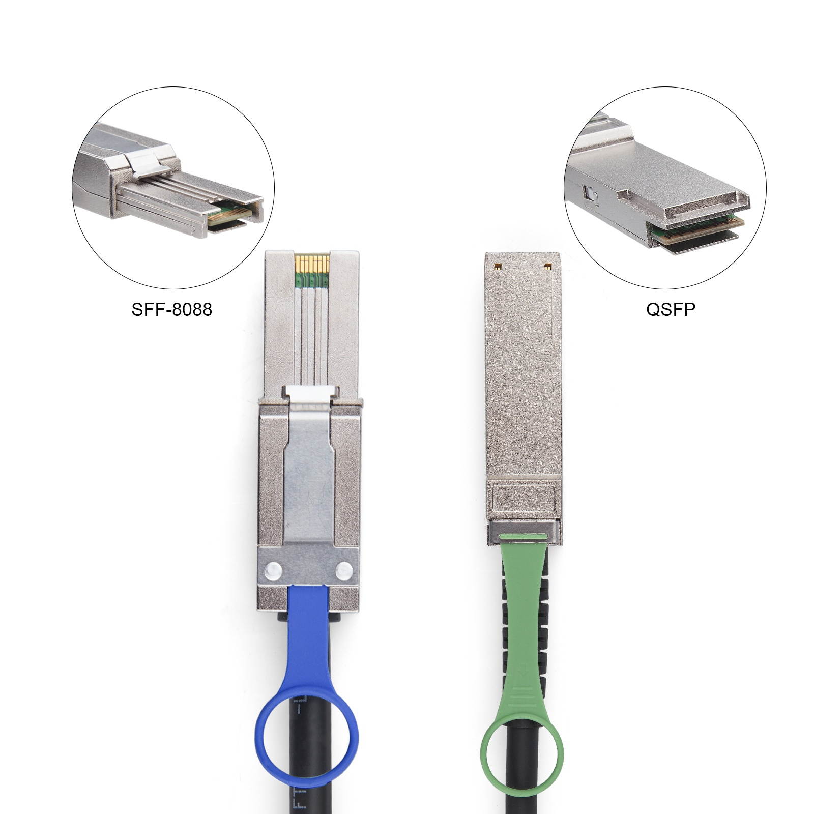 QSFP (SFF-8436) to MiniSAS (SFF-8088) DDR Hybrid SAS Cable, 100-Ohm, 0.5-m(1.65ft)