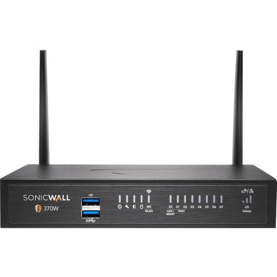 SonicWall TZ370W Network Security/Firewall Appliance - 8 Port - 10/100/1000Base-T - Gigabit Ethernet - Wireless LAN IEEE 802.11ac - DES, 3DES, MD5, SHA-1, AES (128-bit), AES (192-bit), AES ...
