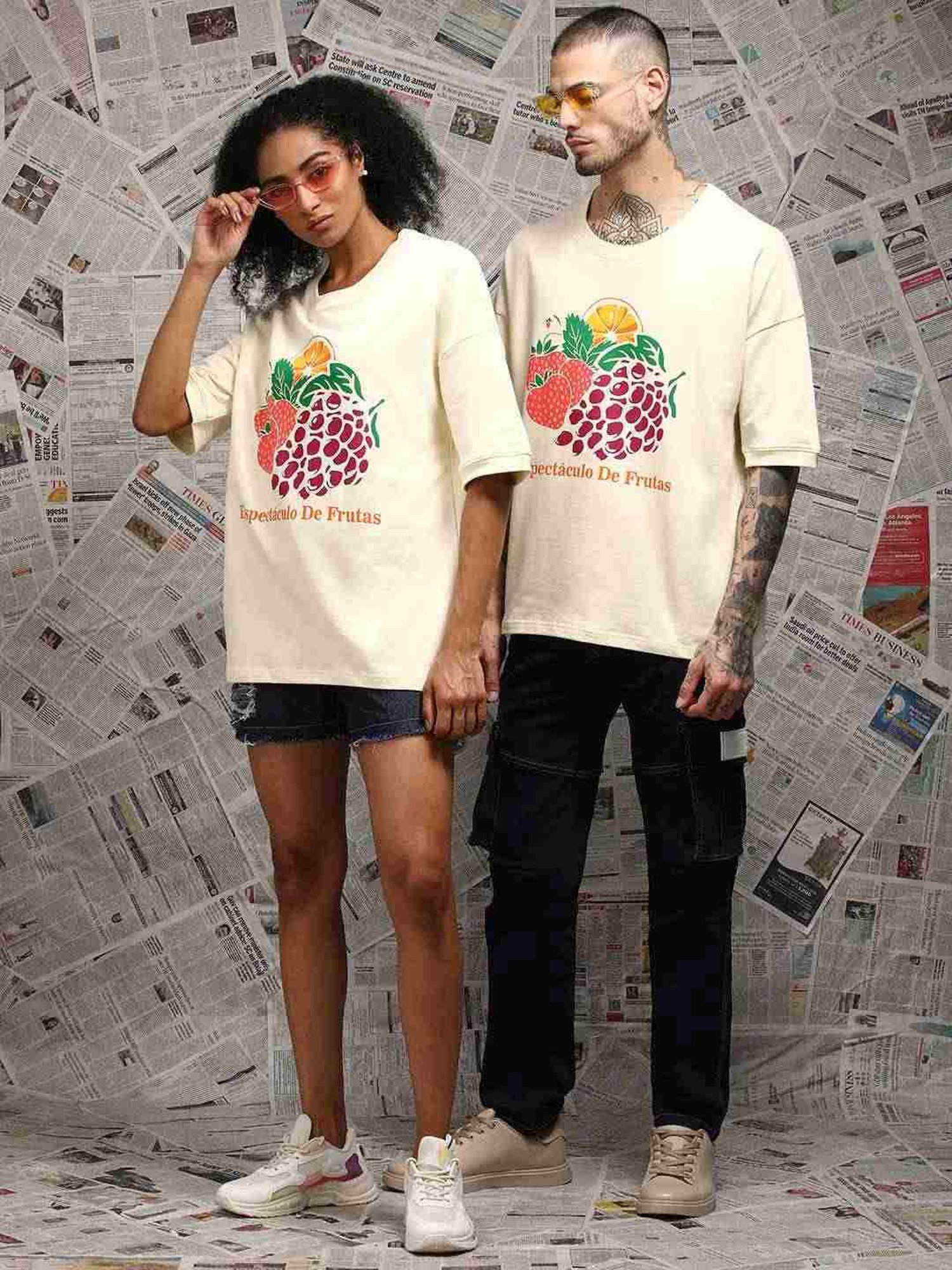 Difference Of Opinion Off White Loose Fit Printed Unisex T-Shirt