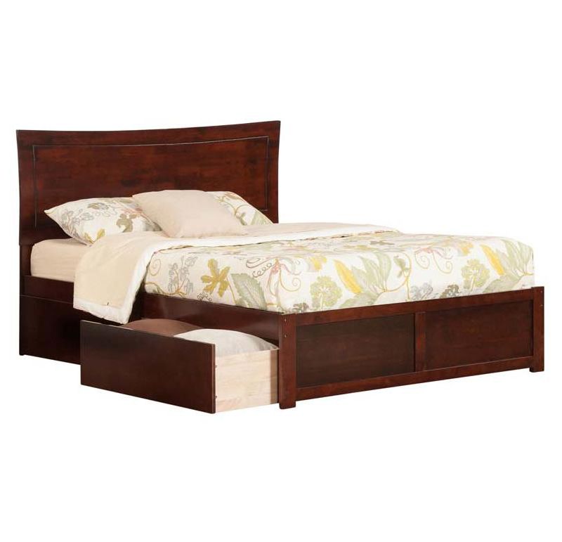 Metro Queen Flat Panel Foot Board w/ 2 Urban Bed Drawers Antique Walnut - Atlantic Furniture
