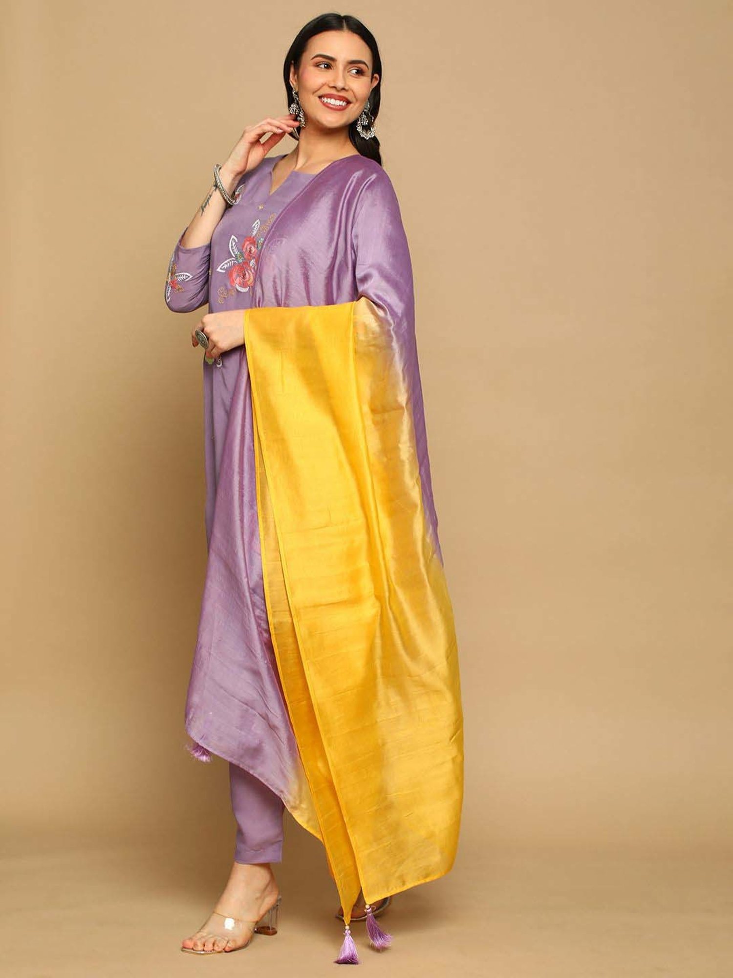 Heeposh Purple Embroidered Kurta Pant Set With Dupatta