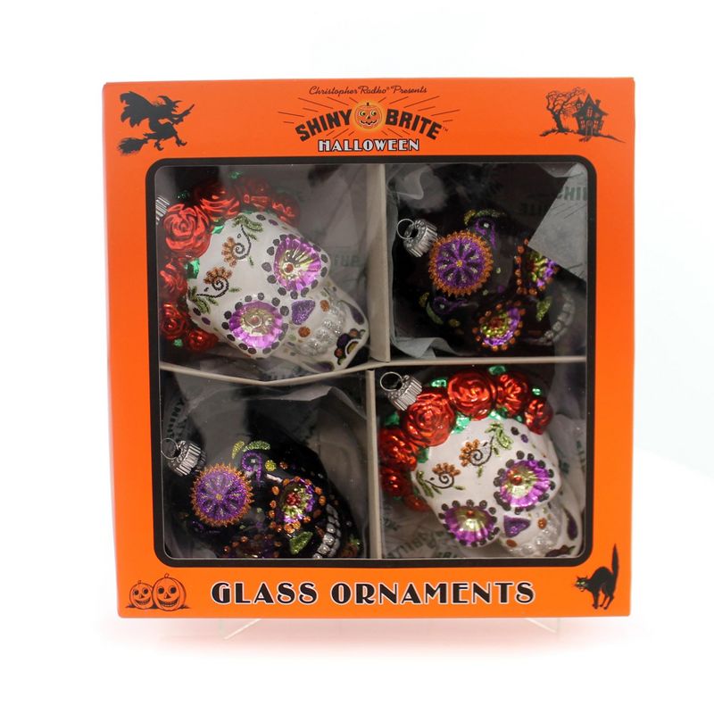 Shiny Brite 3.75" Halloween Day Of Dead Skulls Dia Da Los Muertos Ornament  -  Tree Ornaments