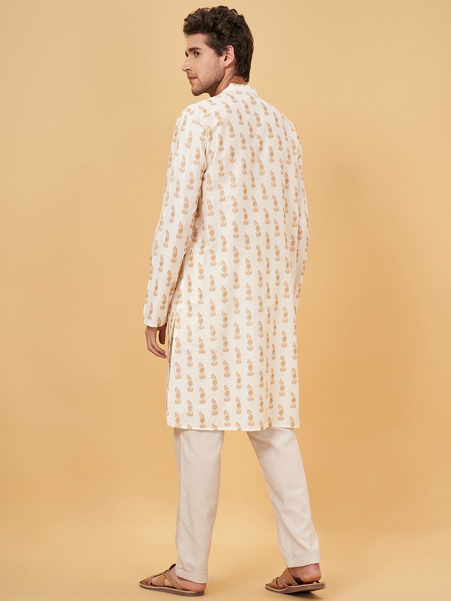 Indus Route By Pantaloons Cream Regular Fit Printed Kurta