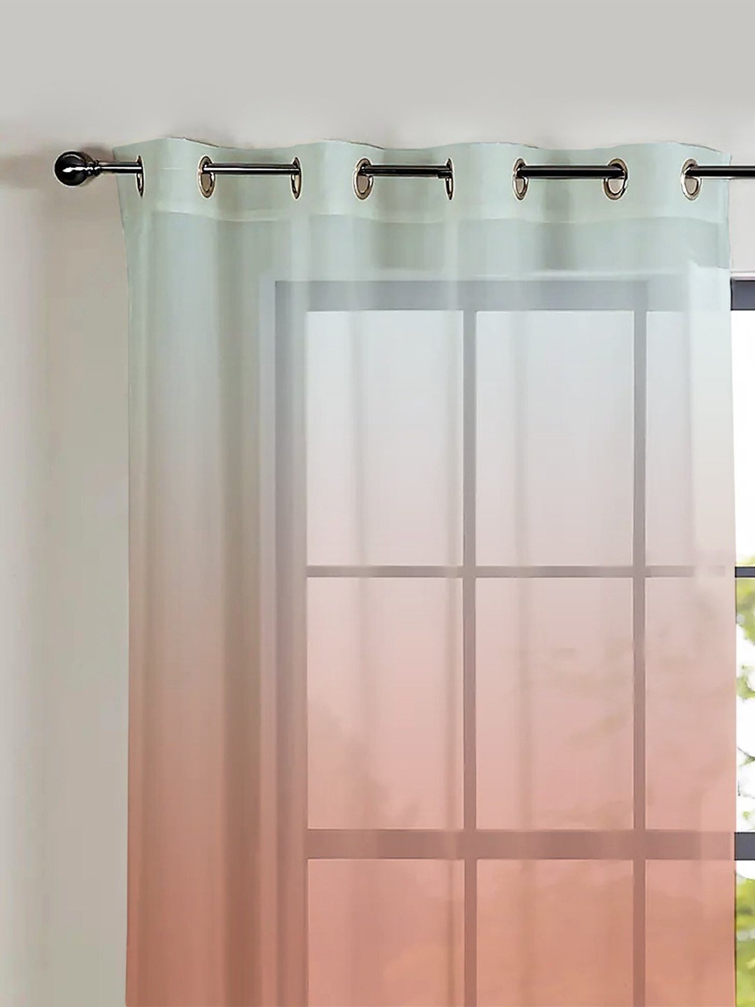 SPACES DRAPE STORY Boho Grey & Pink Polyester 5 ft Sheer Window Curtains - Set of 2