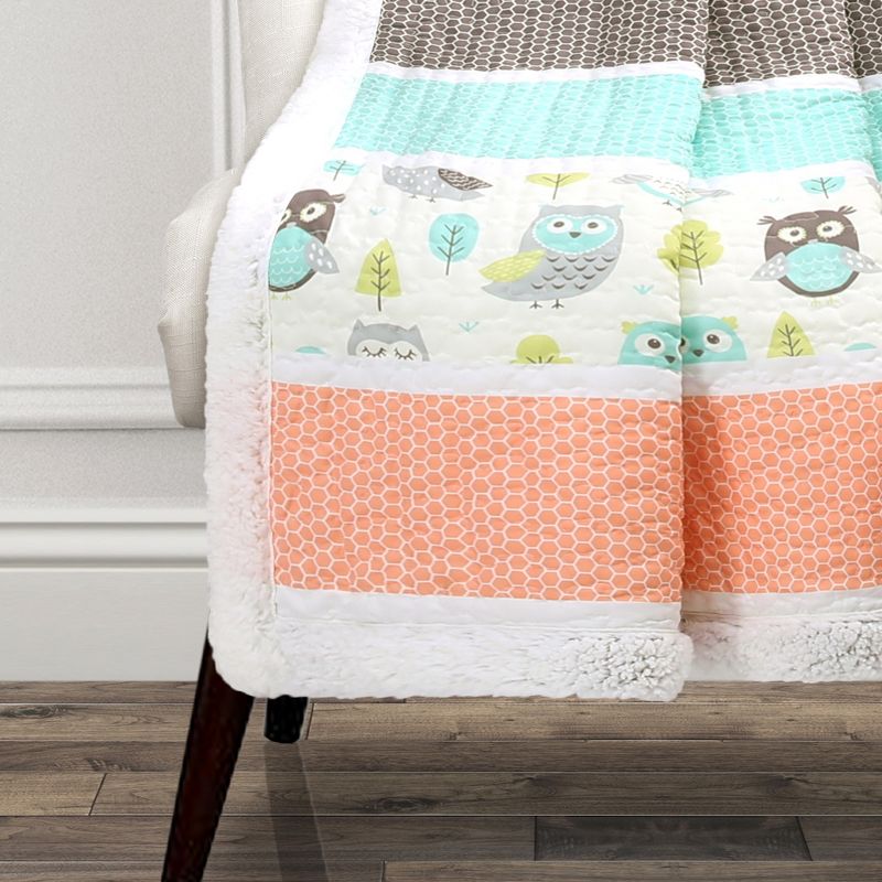 50"x60" Owl Striped Sherpa Throw Blanket Coral - Lush Décor