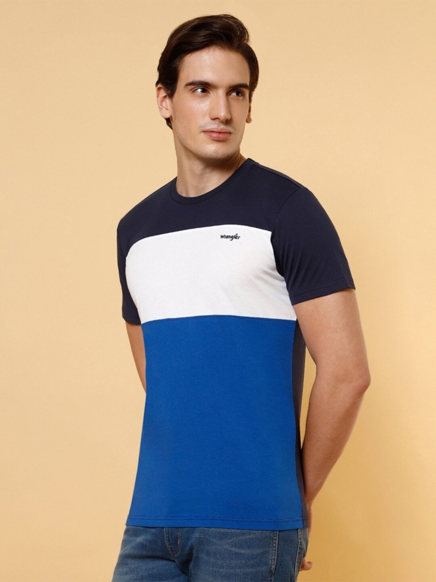 Wrangler Multi Cotton Regular Fit Colour Block T-Shirt