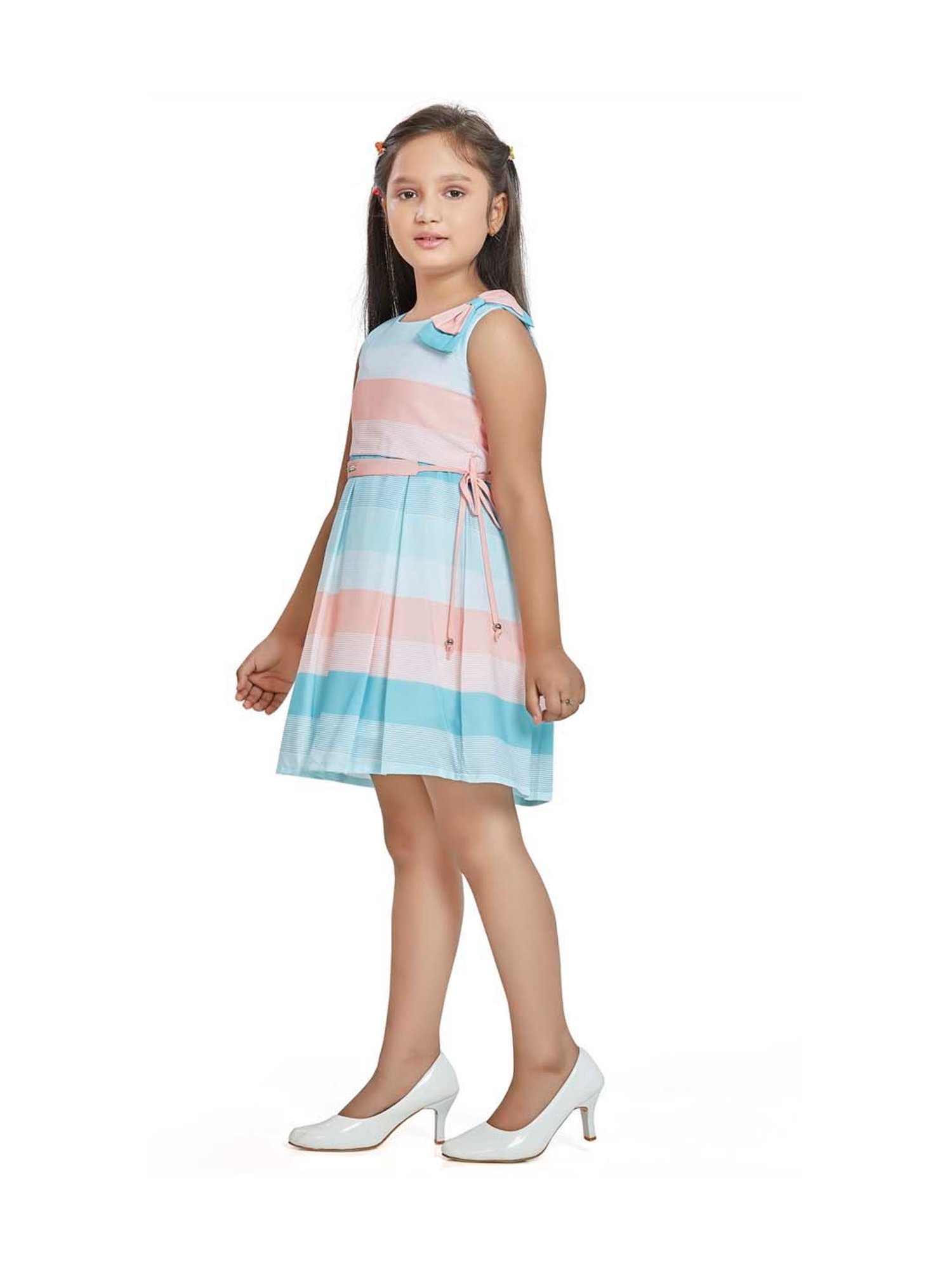 Peppermint Kids Peach & Blue Striped Dress