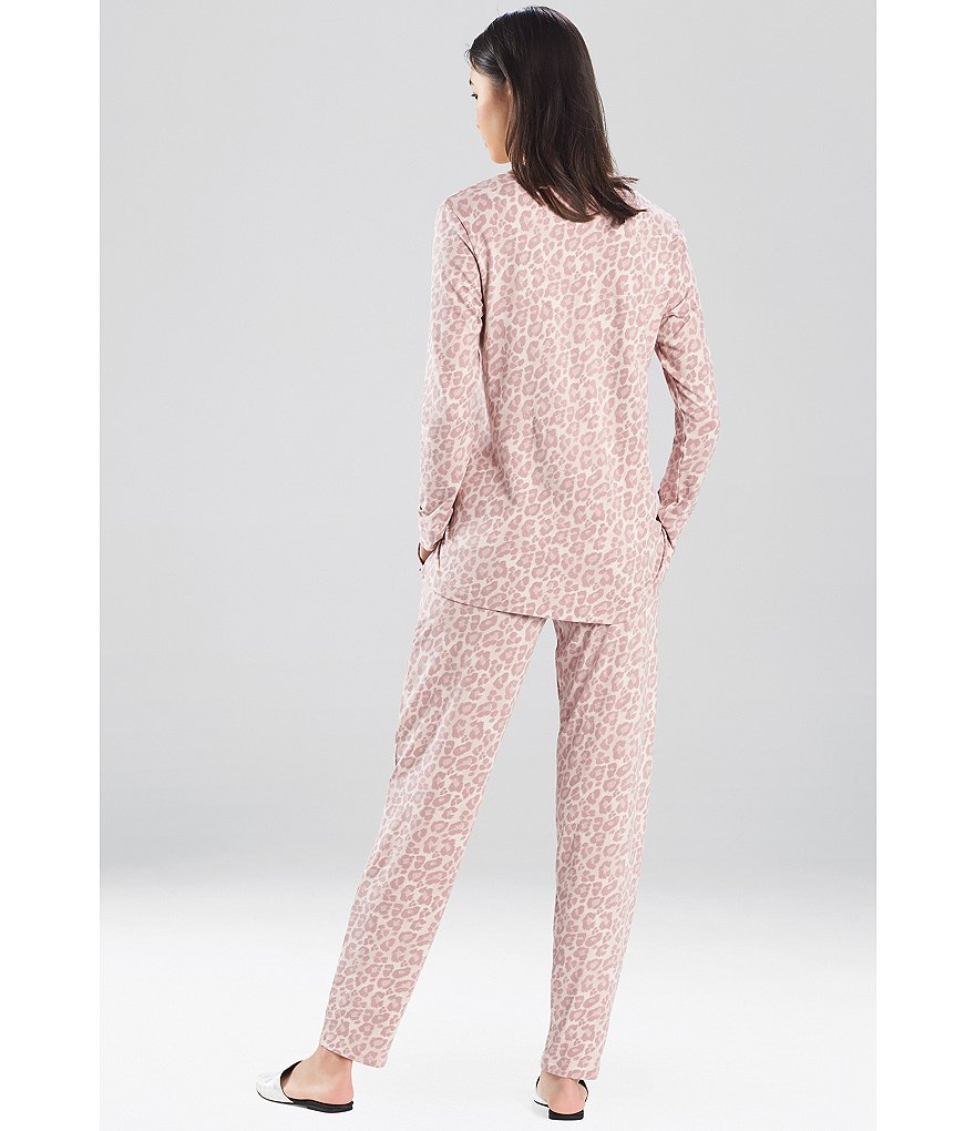 Natori Animal Print V-Neck Long Sleeve Jersey Knit Pajama Set