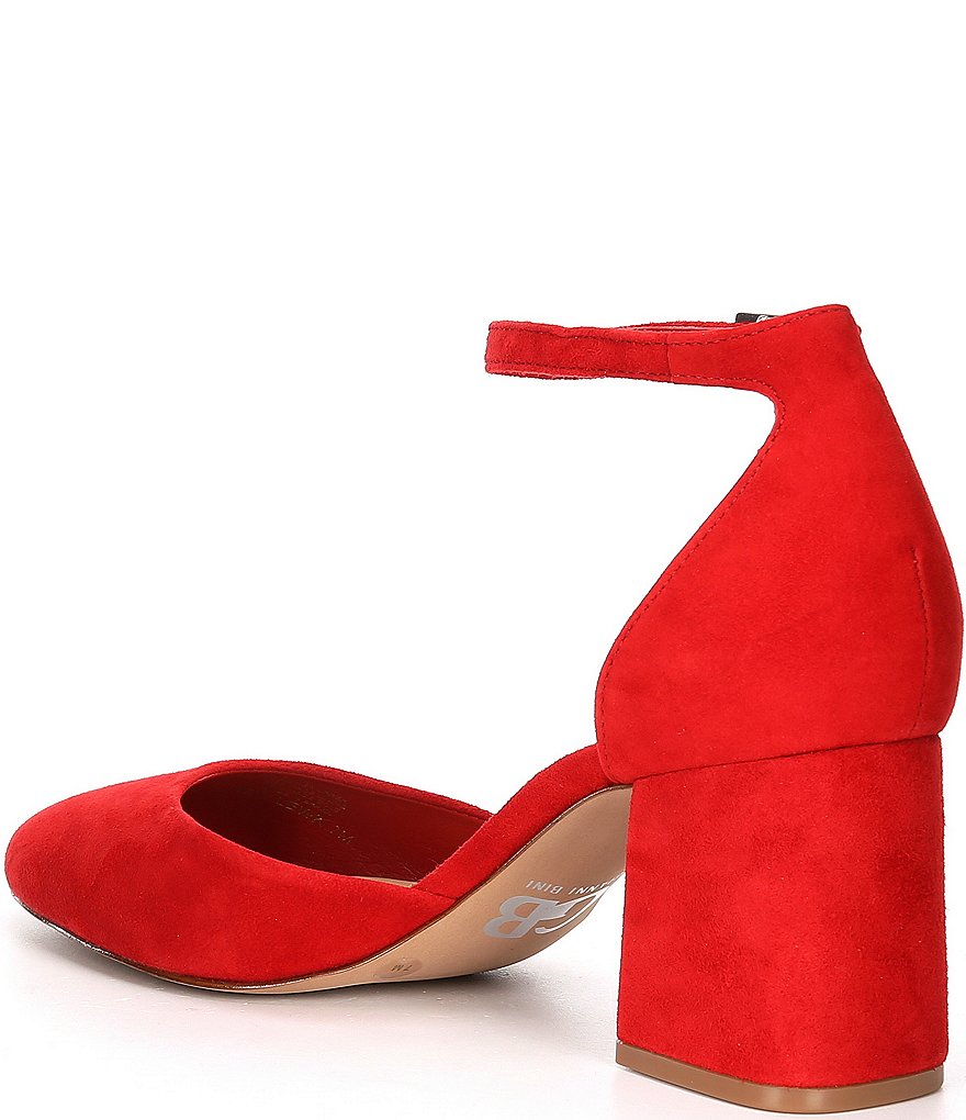 GB New-Lewk Suede Ankle Strap Block Heel Pumps