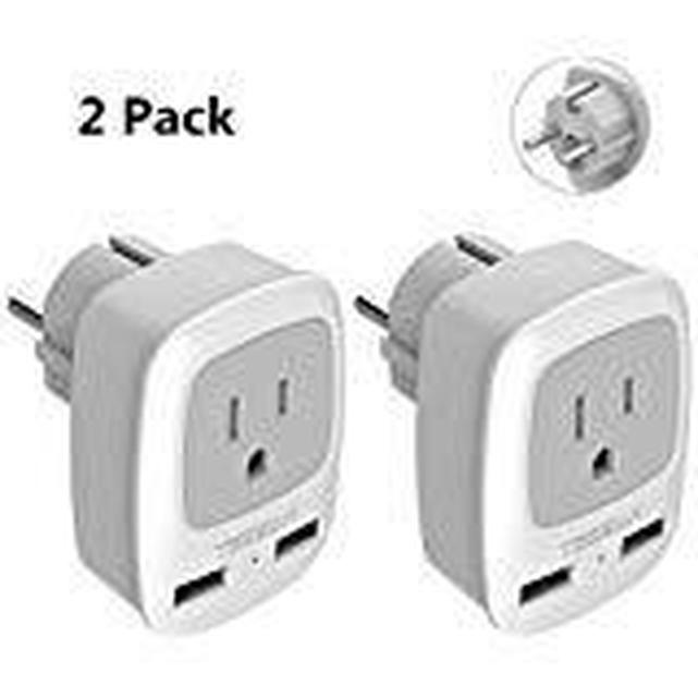 Type E/F Germany European Adapter 2 Pack, TESSAN Schuko France Travel Power Plug 2 USB, Outlet Adaptor Charger for US to Most of Europe EU Spain Iceland German French Russia Korea Greece Norway
