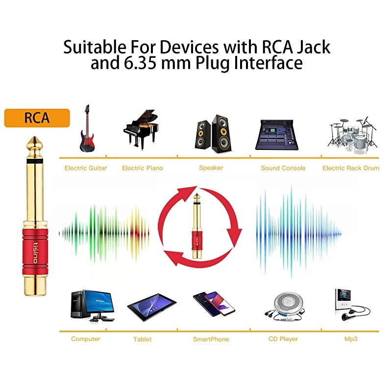 RCA to 14 Adapter Gold Plated Pure Copper RCA Female to Quarter Inch Jack TS Mono Adapter Audio Connector Multicolor 2 Pack