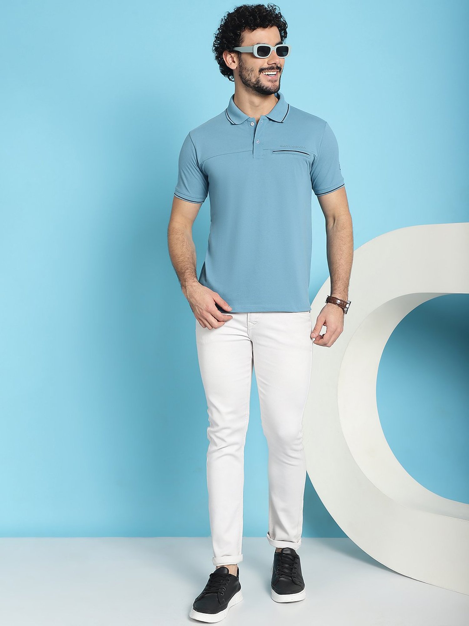 Venitian- Forbidden Clothing Teal Slim Fit Printed Polo T-Shirt