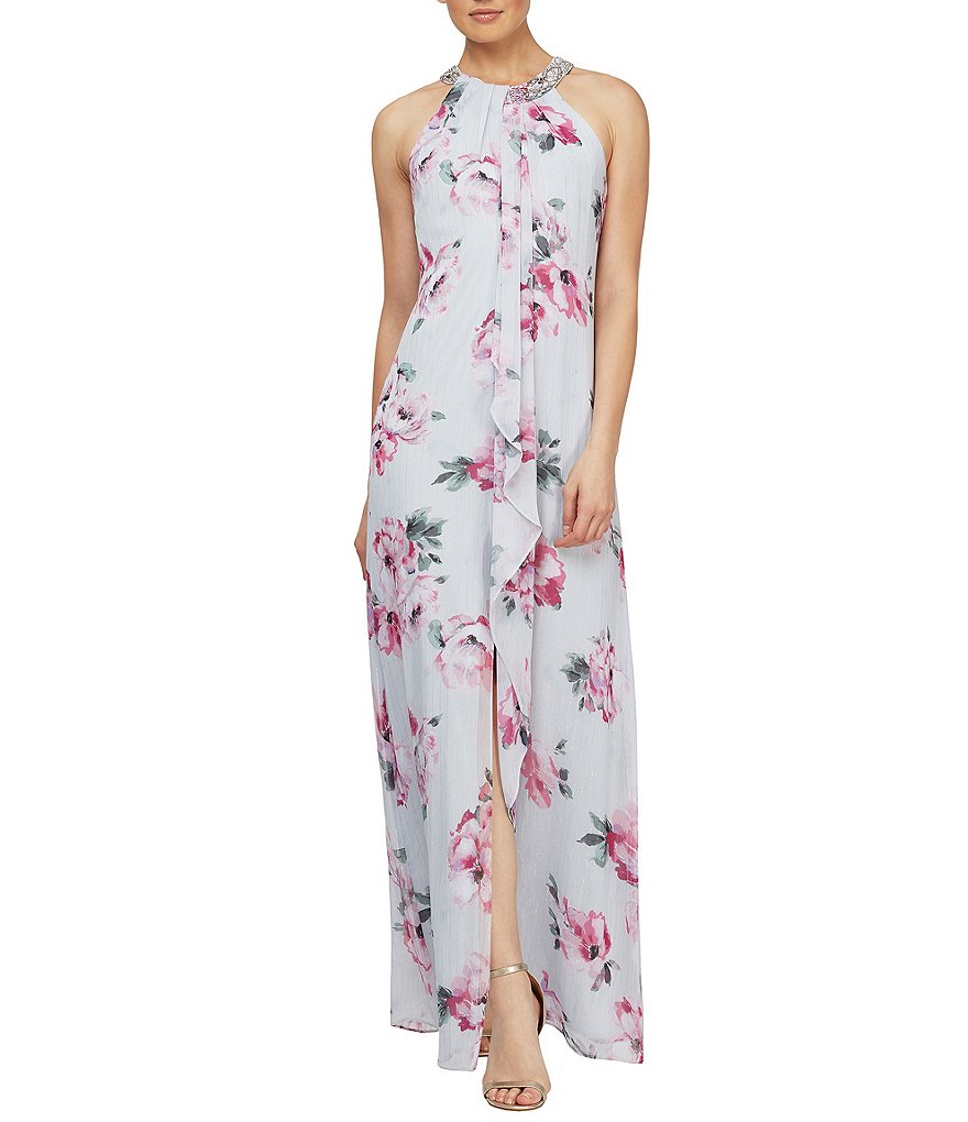 White Boho Stripes & Floral Print Floor Length Tank Dress