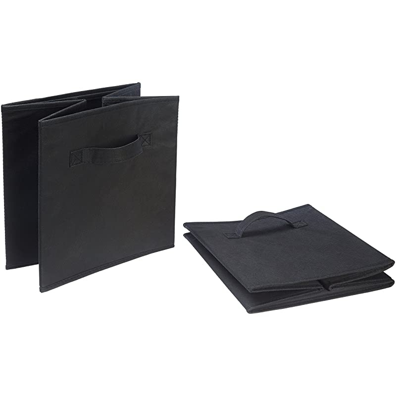 Basics Collapsible Fabric Storage Cubes Organizer with Handles, Black - Pack of 6