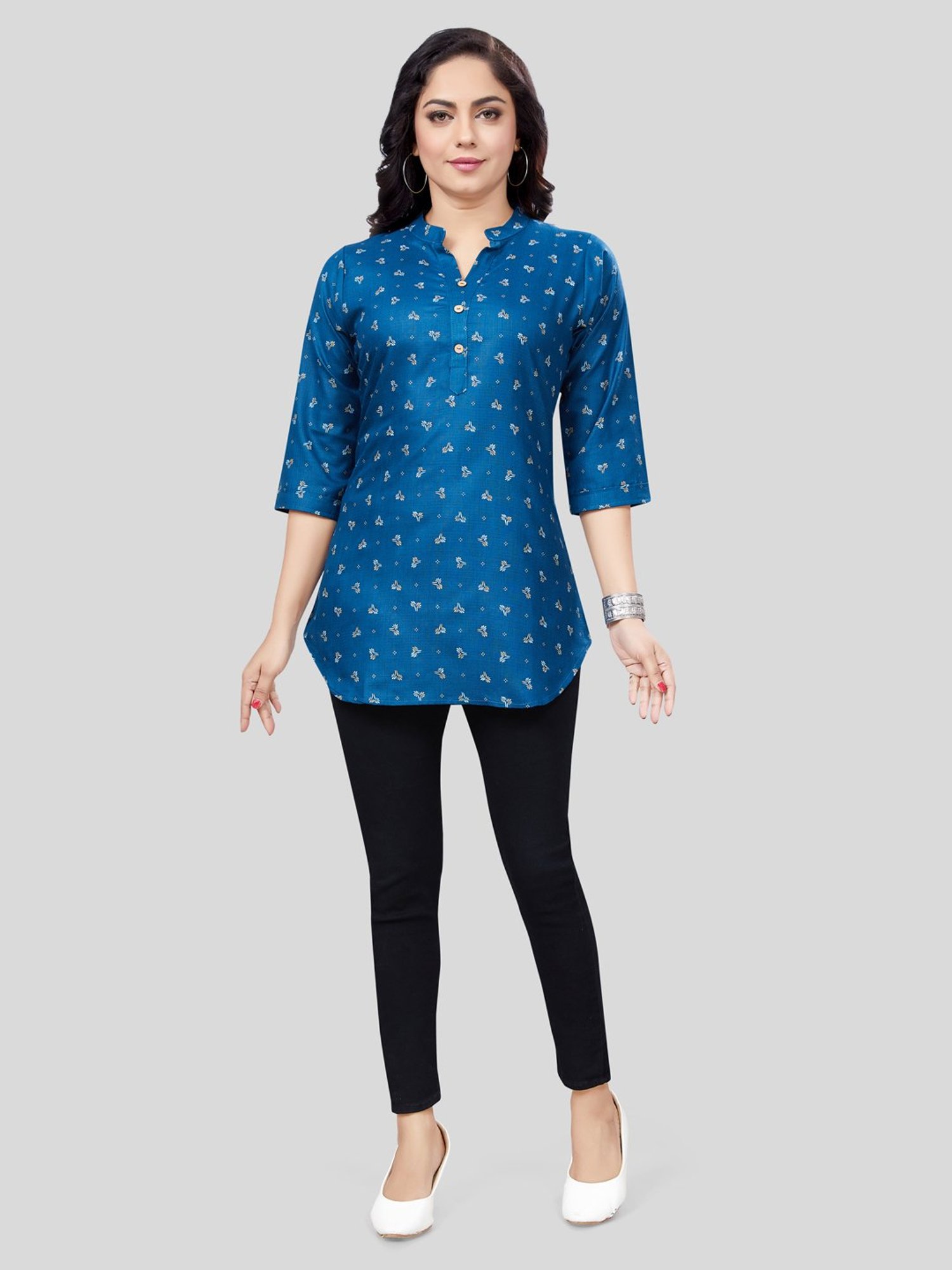 Saree Swarg Blue Printed A Line Kurti