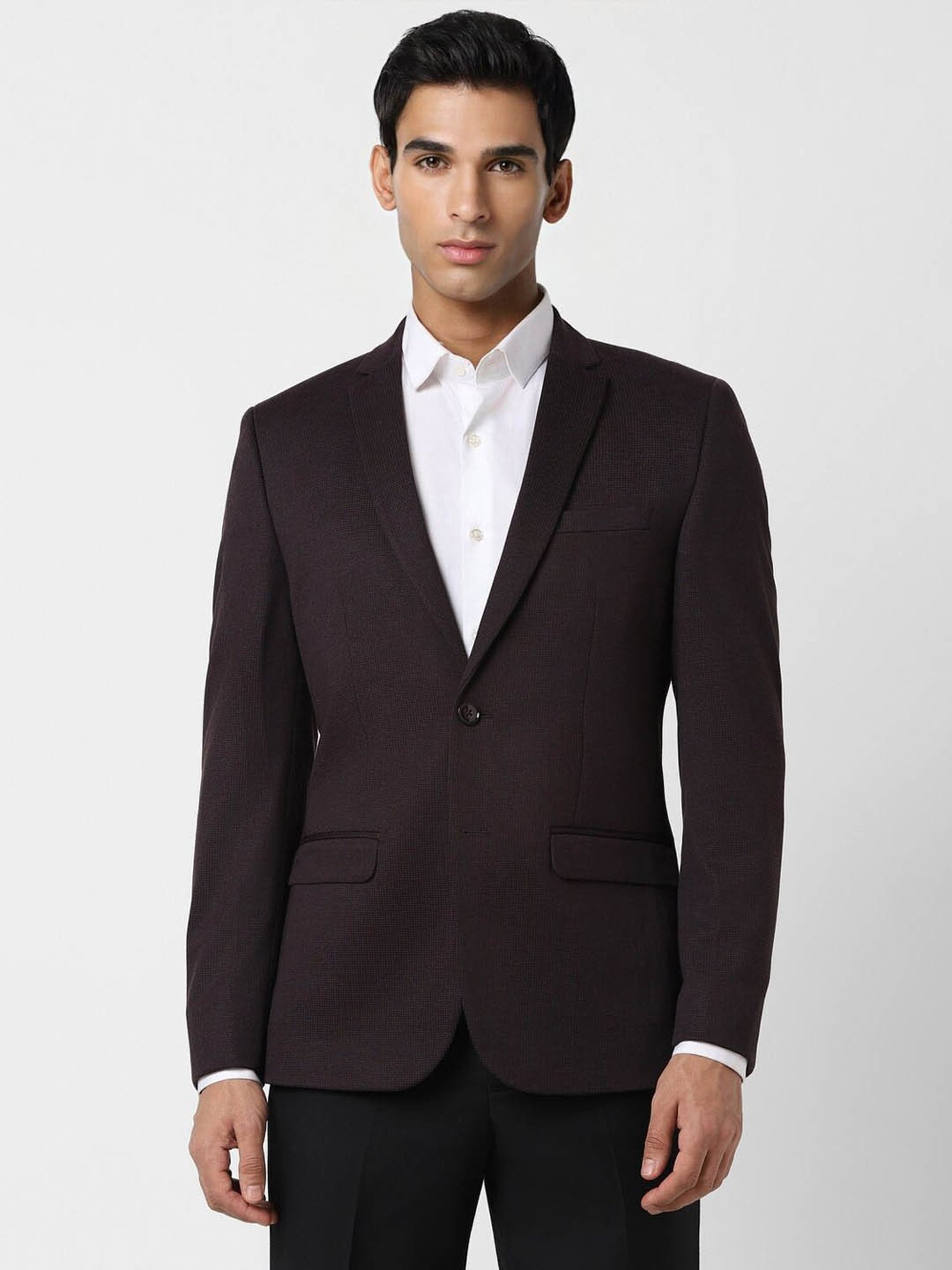 V Dot Maroon Slim Fit Blazer