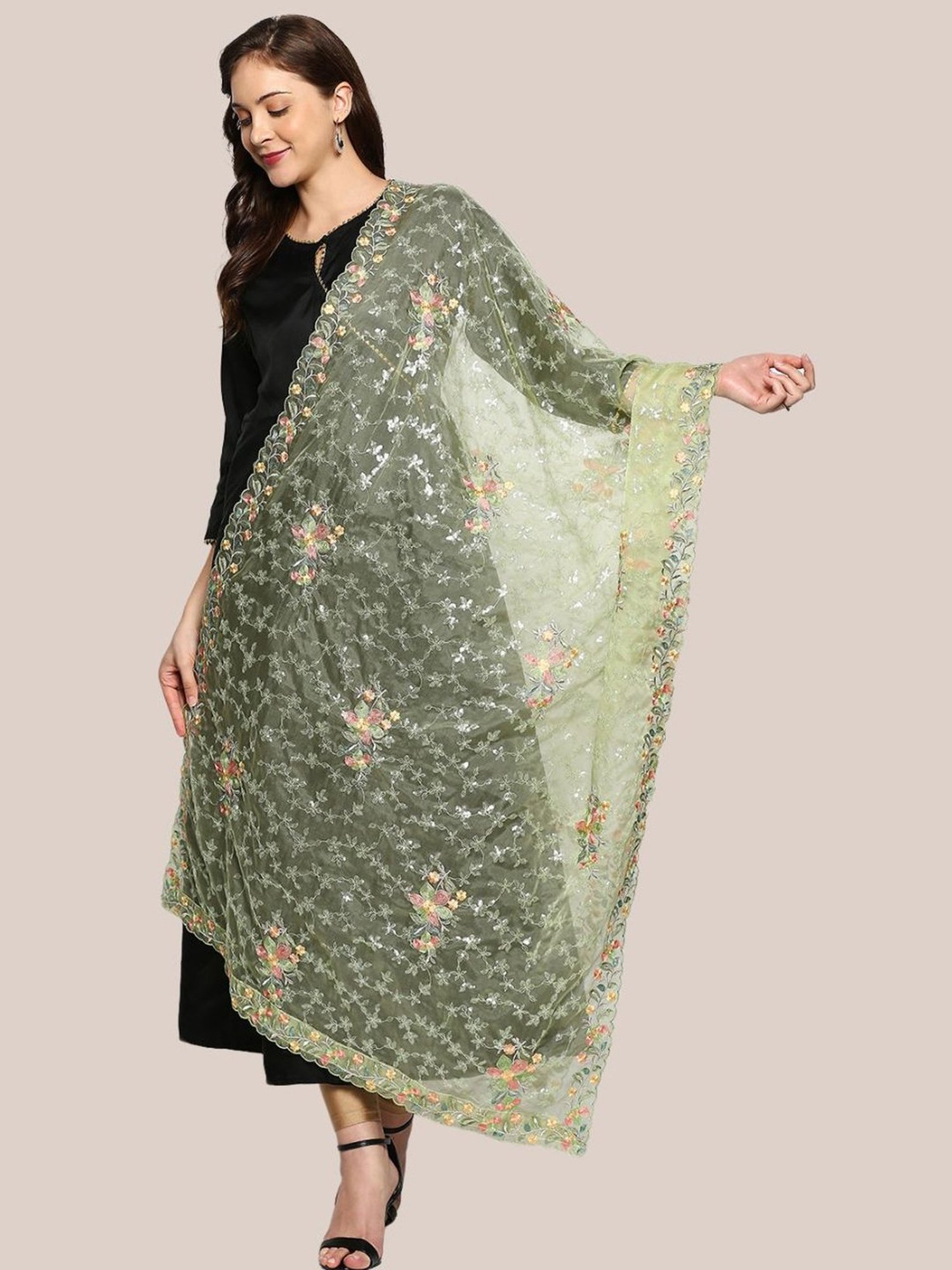 Dupatta Bazaar Pastel Green Embroidered Dupatta