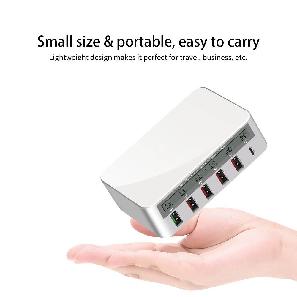 818 Intelligent Multi-port USB Fast Charger Adaptive LCD Display Quick Charge QC 3.0 Type-C Port EU Plug