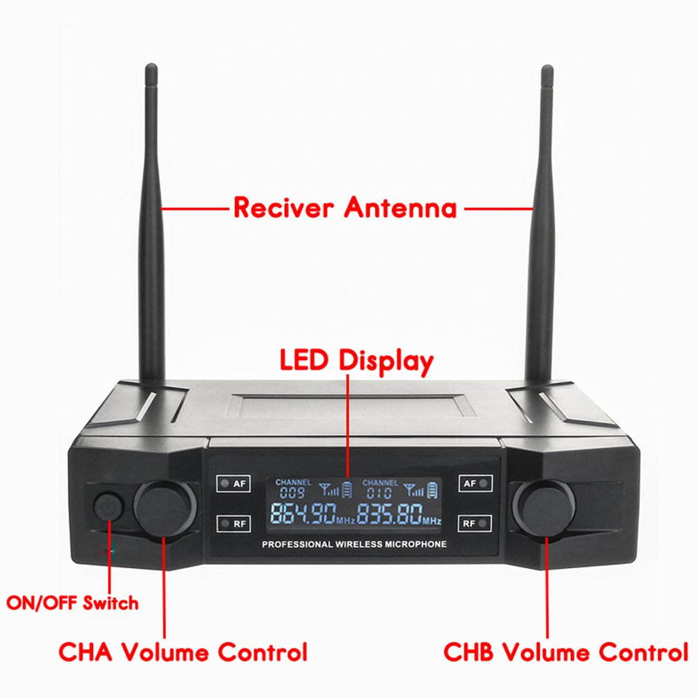Wireless Microphone KTV Karaoke Conference Two-channel Automatic Handheld Adjustable Frequency Microphone,210 * 50 * 155mm,black