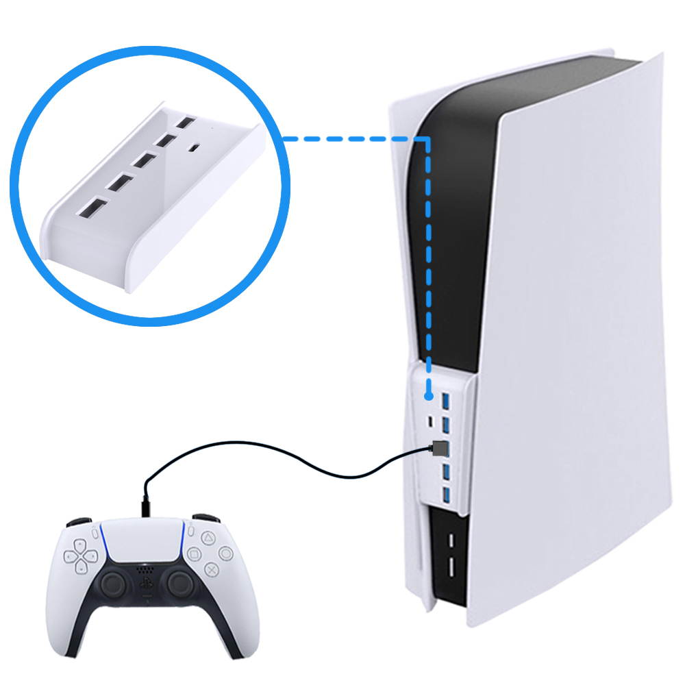 PS5 USB Hub, USB Type C 3.1 High Speed Transmission Extender Hub Adapter with 4 USB & 1 USB Charging Port & 1 USB C Port Converter Distributor Compatible with Playstation 5 Game Console (Black)