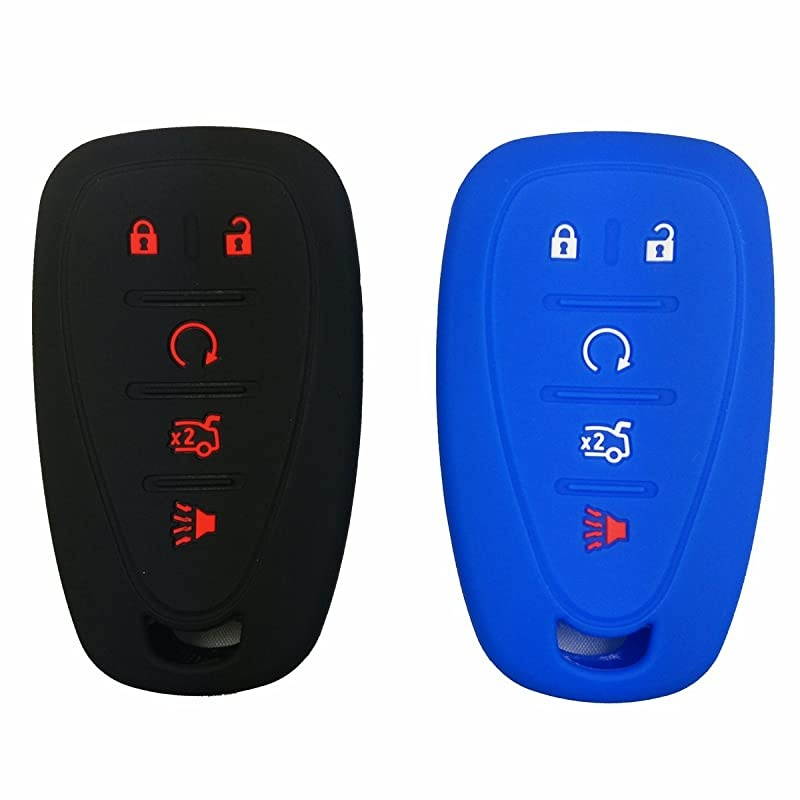 2Pcs Silicone Key Fob Cover Case Skin Jacket Remote Shell Wallet for Chevrolet Chevy 2016 2017 2018 Camaro Cruze (Flip/Folding Key NOT FIT)
