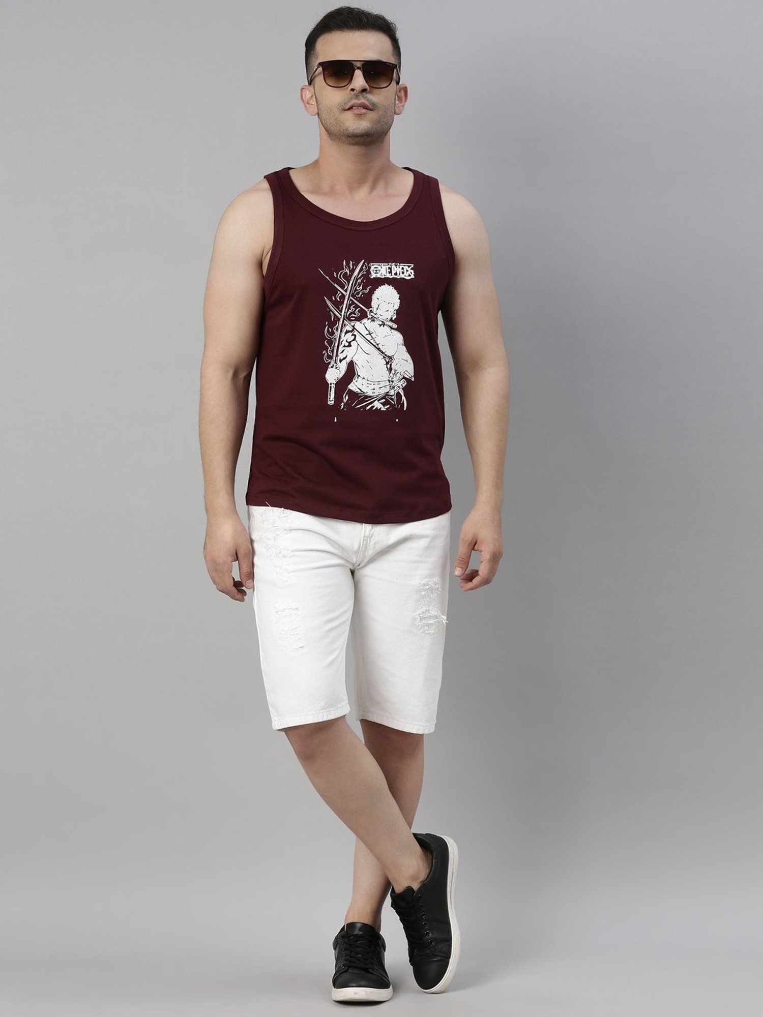 Bushirt Anime Maroon Printed Cotton Vest