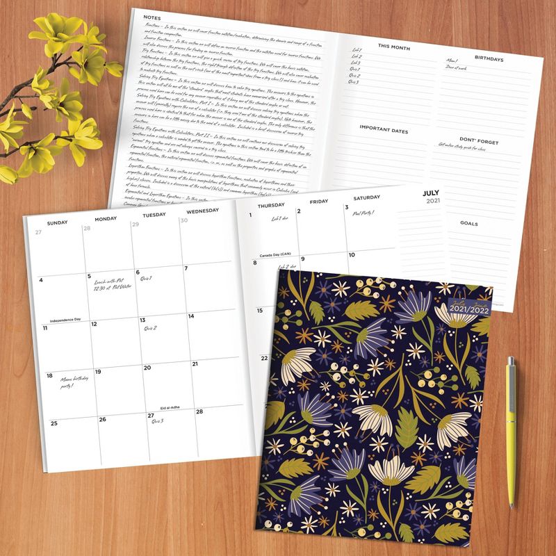 2021-22 Academic Planner 9" x 11" Fold Flowers Monthly - The Time Factory