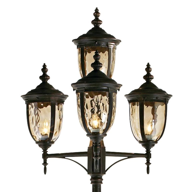 John Timberland Outdoor Post Light Veranda Bronze 102" 4-Light Street Lantern Champagne Hammered Glass for Exterior Garden Yard