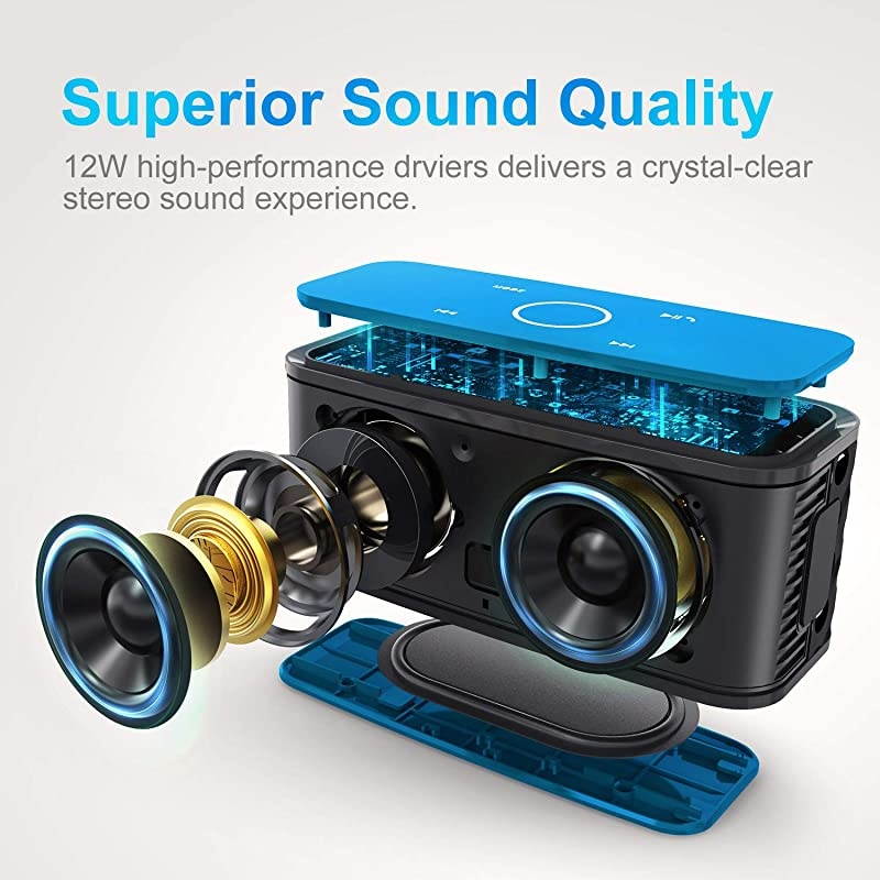 SoundBox Touch Portable Wireless Bluetooth Speakers with 12W HD Sound and Bass 20H Playtime Handsfree Speakers for Home Outdoor TravelBlue