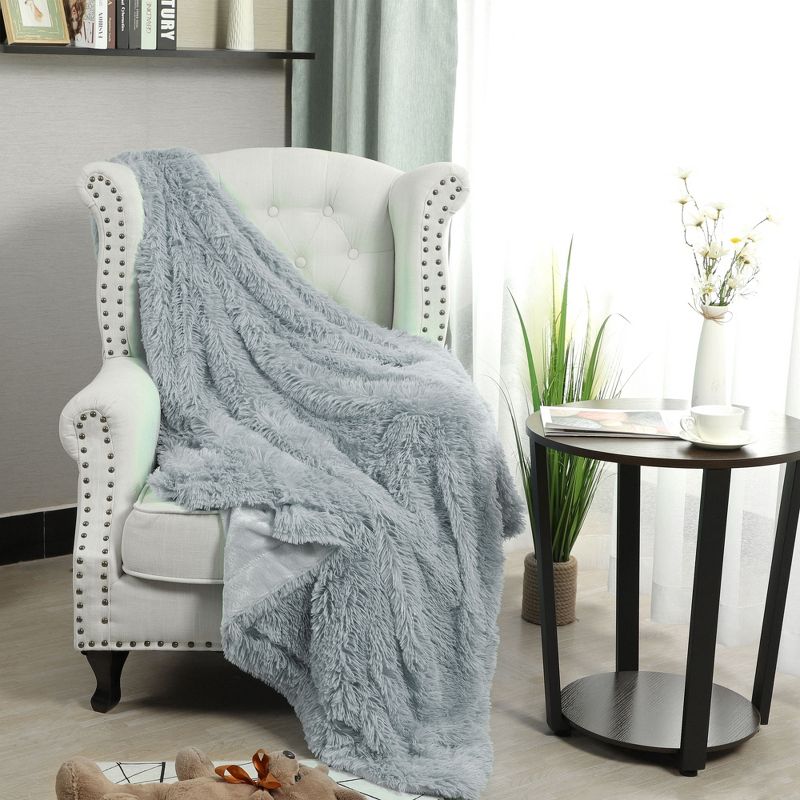 1 Pc Queen Faux Fur Lambswool Reversible Plaid Pattern Bed Blankets Purple  - PiccoCasa